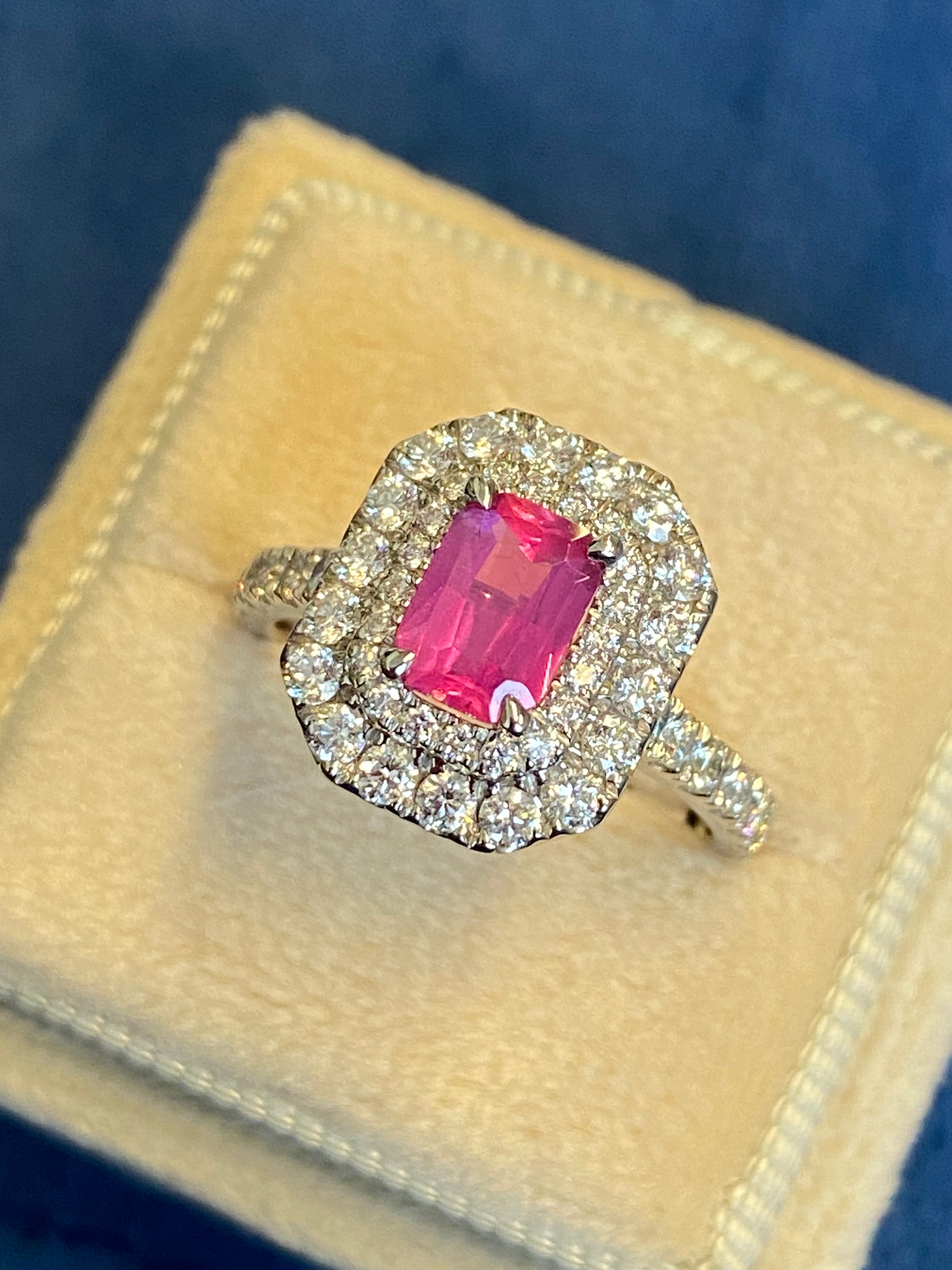 1.75 CTW Radiant Cut Pink Sapphire and Natural Diamond Double Halo Ring in Platinum