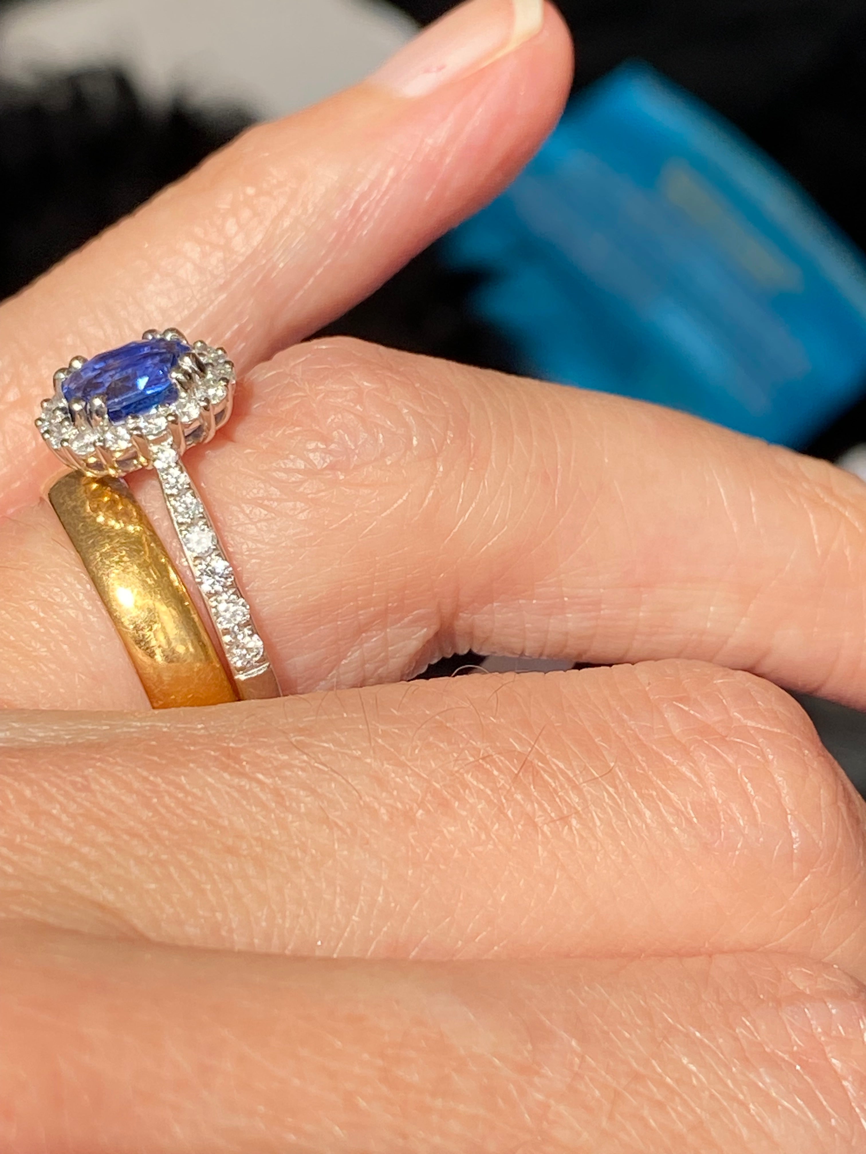 2.17 CTW Blue Ceylon Sapphire and Natural Diamond Three Stone Engagement Ring in Platinum