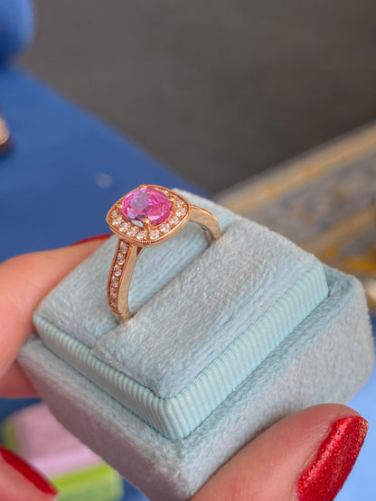 1.60 Carat Pink Sapphire and Natural Diamond Ring in 18ct Rose Gold