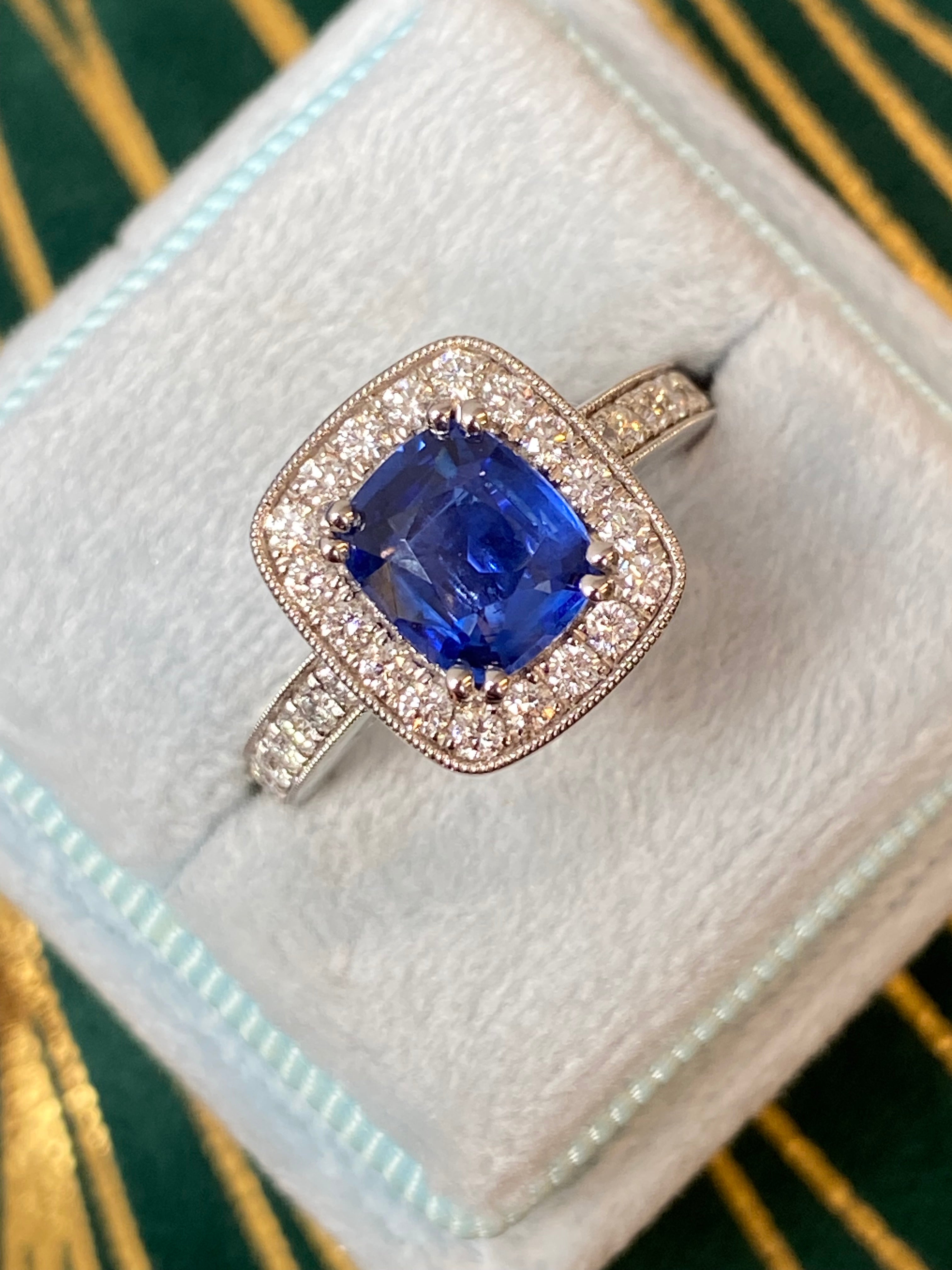 2.11 CTW Blue Ceylon Sapphire and Natural Diamond Ring in Platinum