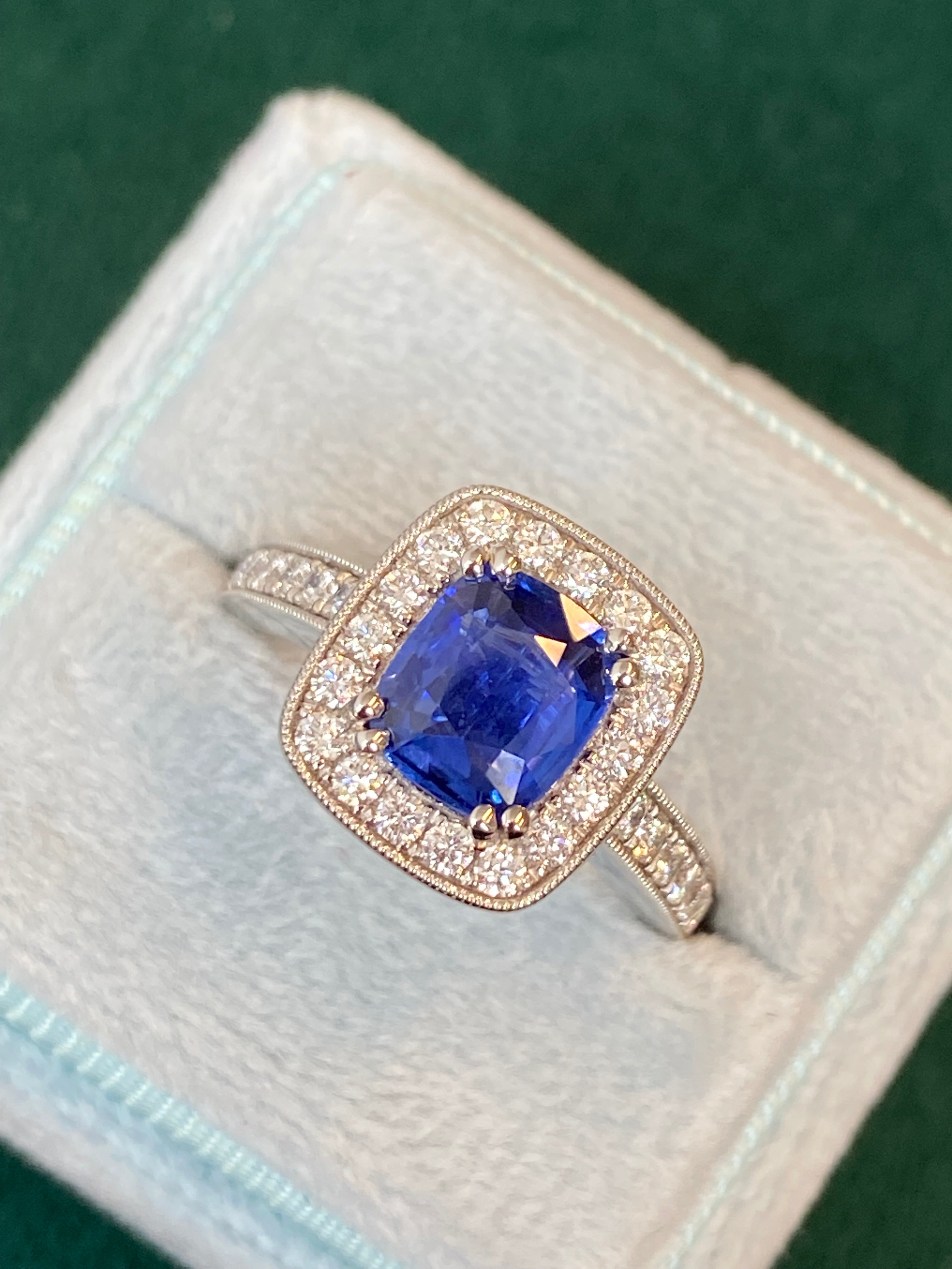 2.11 CTW Blue Ceylon Sapphire and Natural Diamond Ring in Platinum