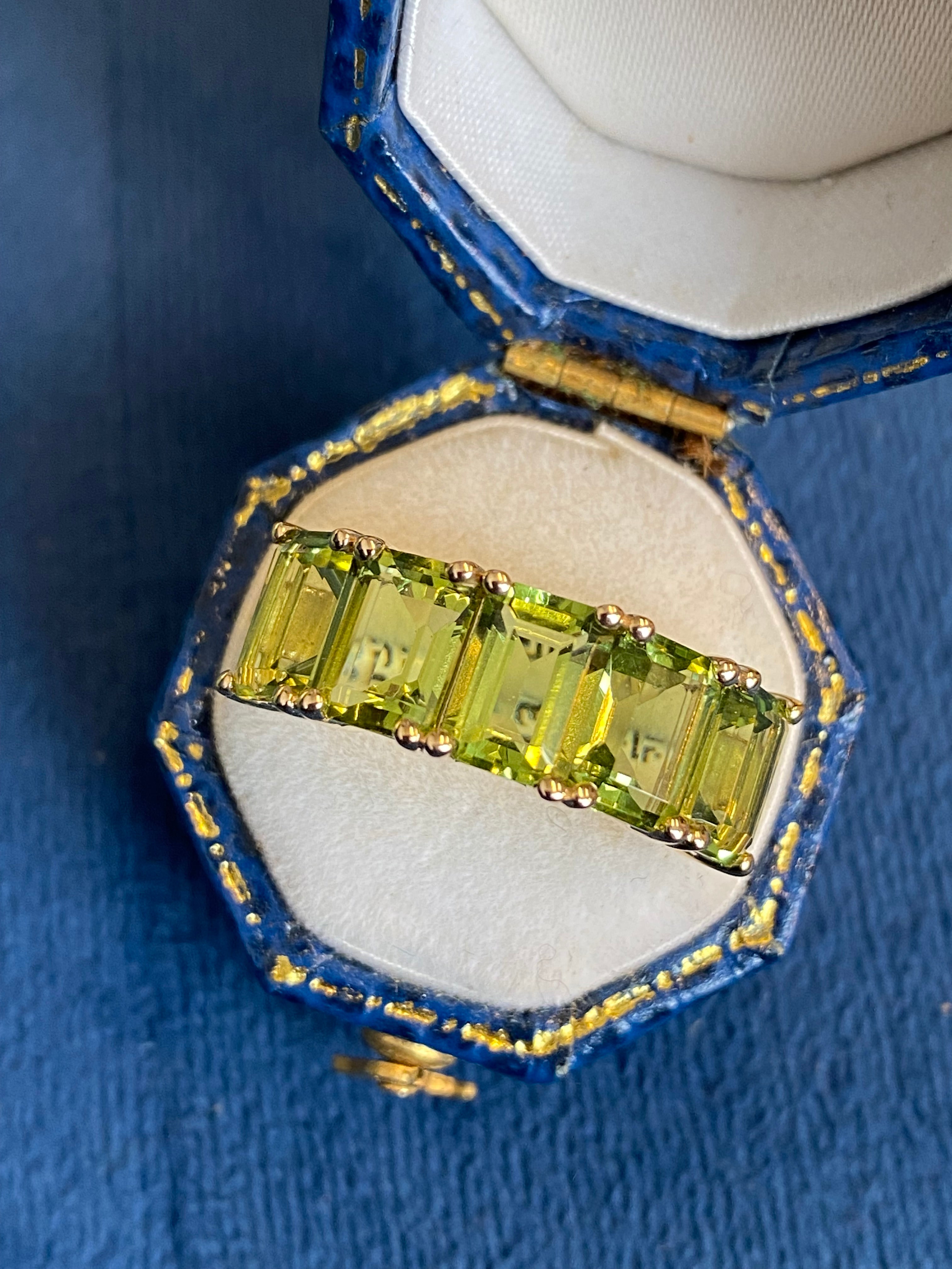 4.11 CTW Peridot Five Stone Eternity Ring in 9ct Yellow Gold
