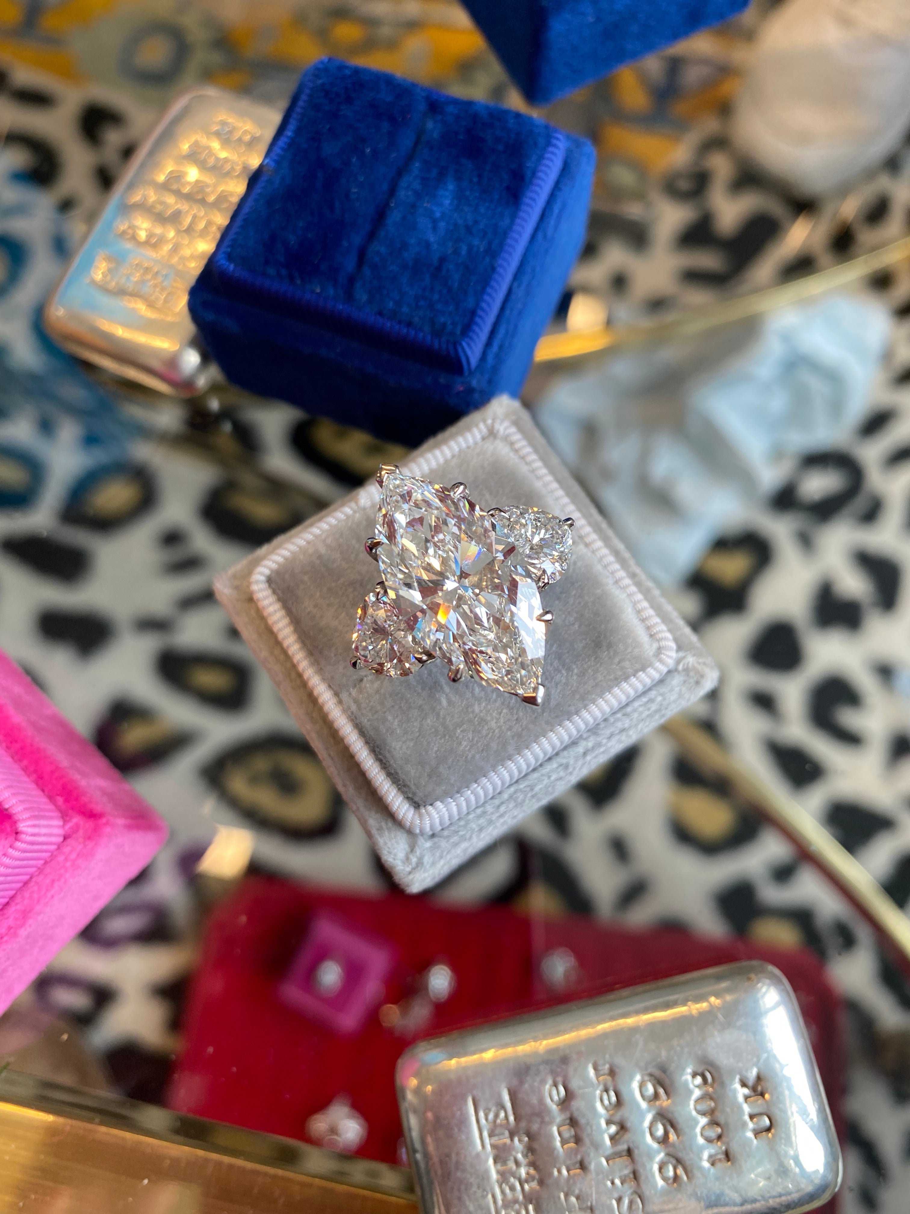 10.00 Carat Marquise Cut + 3.00CTW Heart Cut Lab Diamond Engagement Ring in Platinum