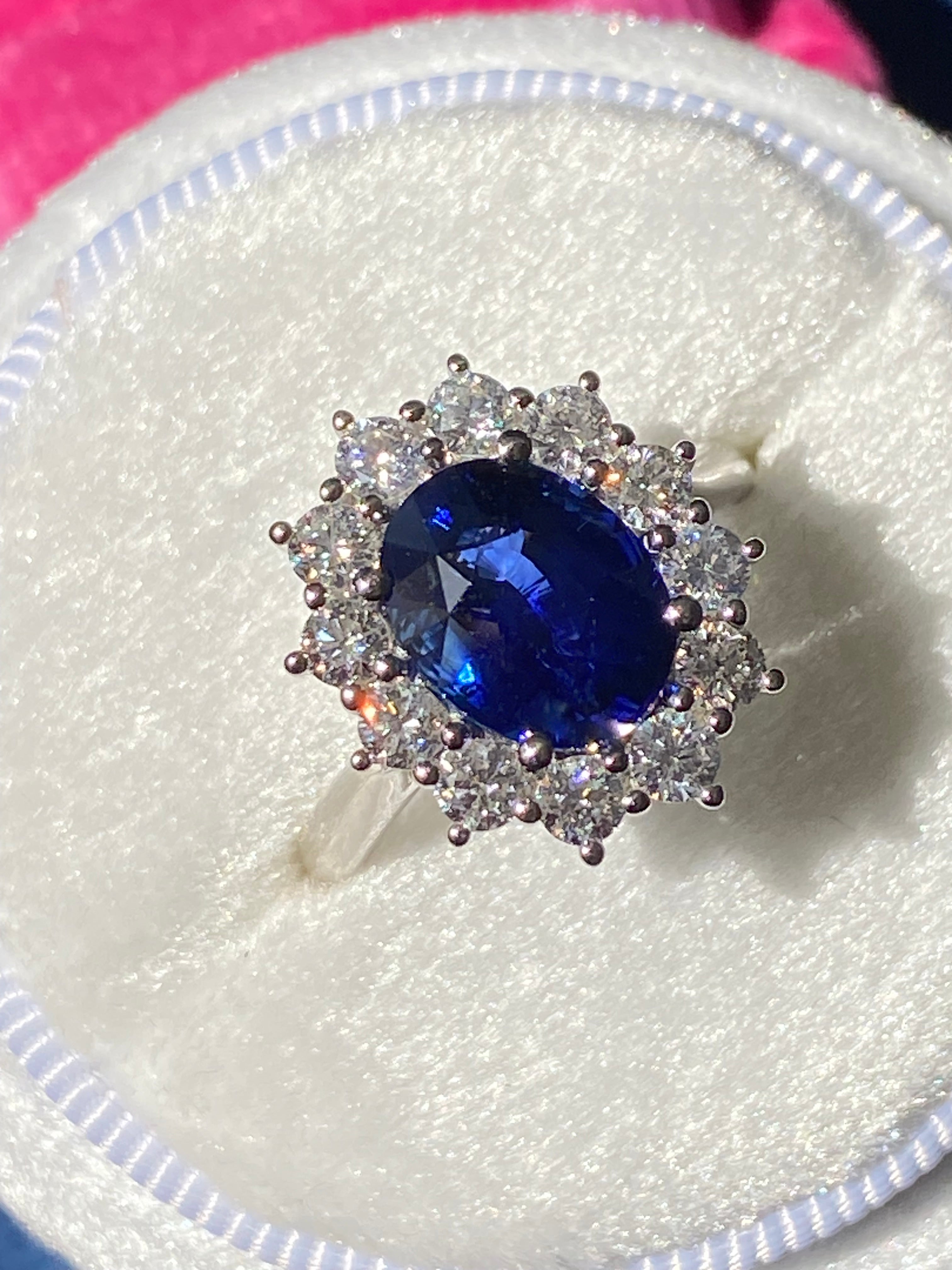 3.17 Carat Blue Ceylon Sapphire and 0.87 CTW Natural Diamond Halo Ring in Platinum