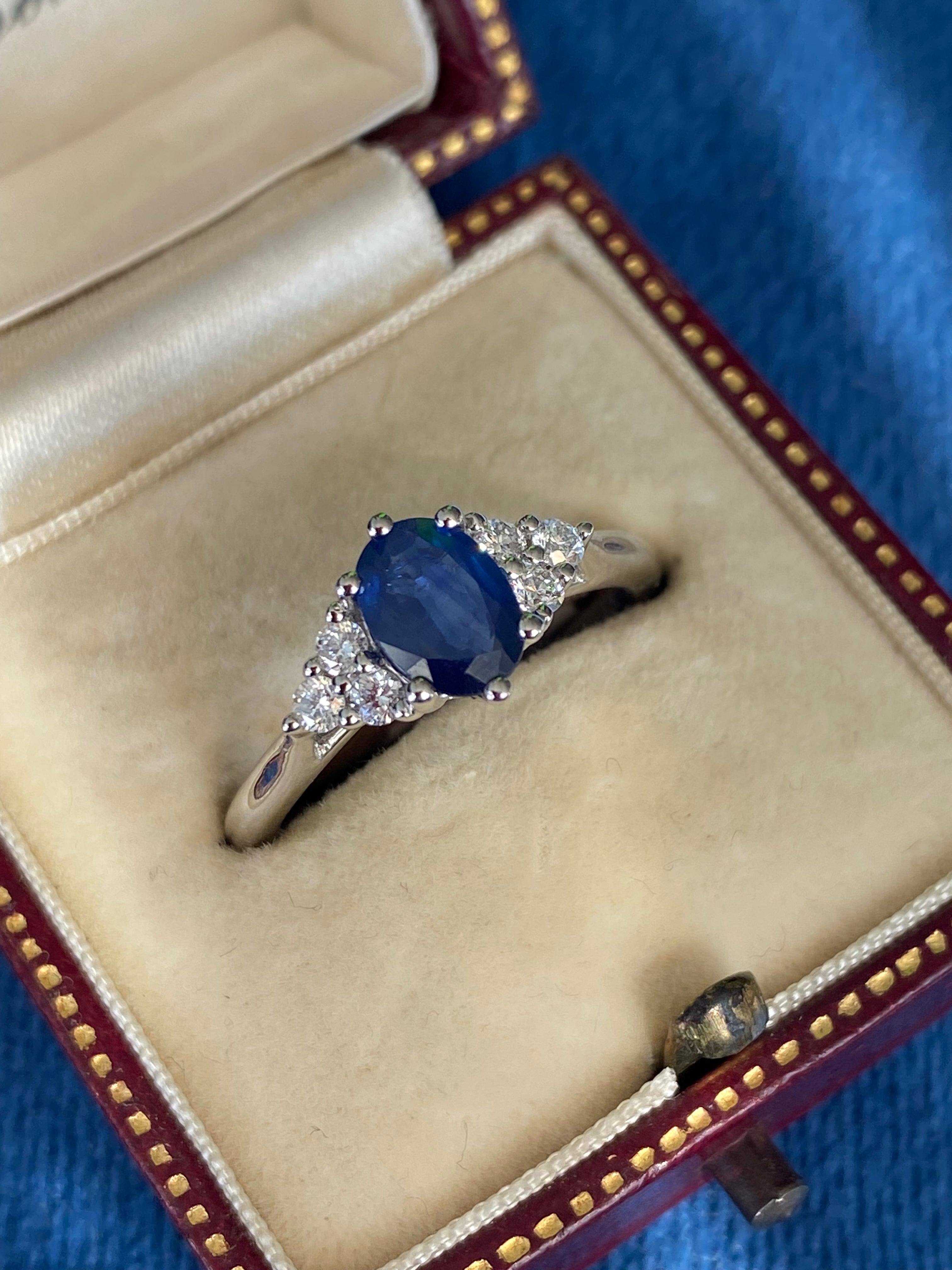 0.95 CTW Sapphire and Natural Diamond Trefoil Three Stone Style Ring in Platinum