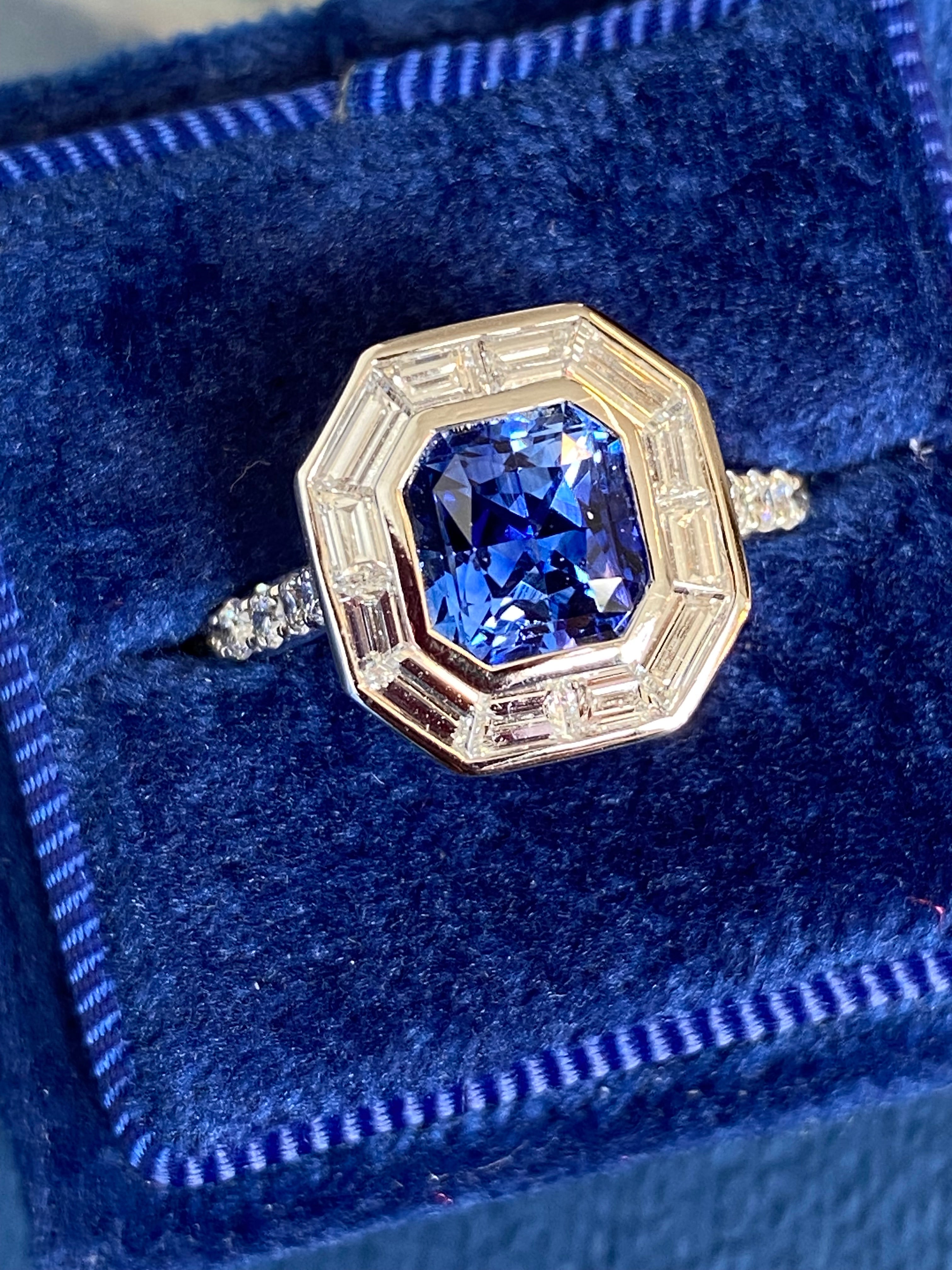 2.10 Carat Blue Ceylon Sapphire and 1.09 CTW Natural Diamond Halo Ring in Platinum