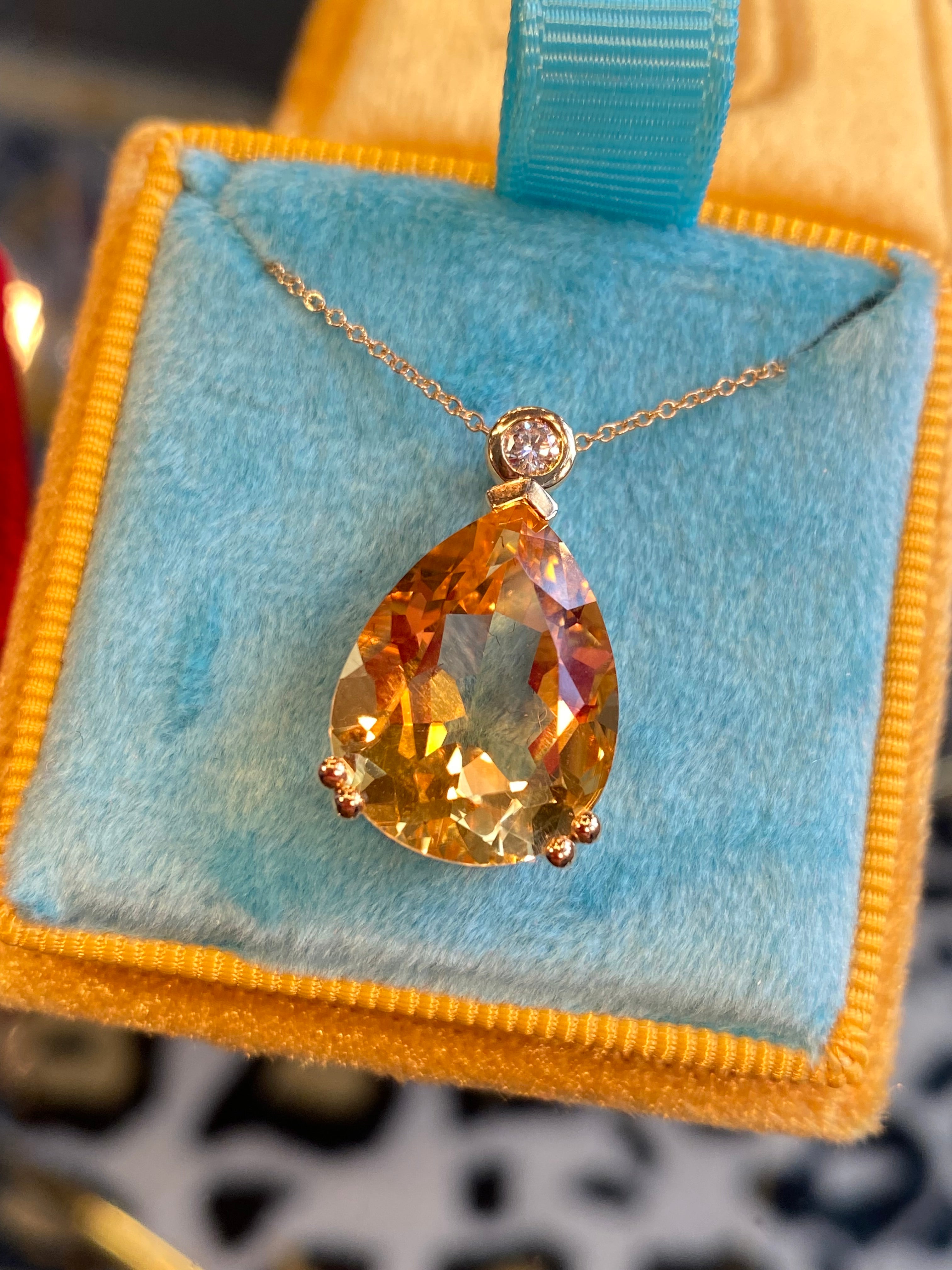 9.50 Carat Citrine and Natural Diamond Pendant Necklace in 9ct Yellow Gold