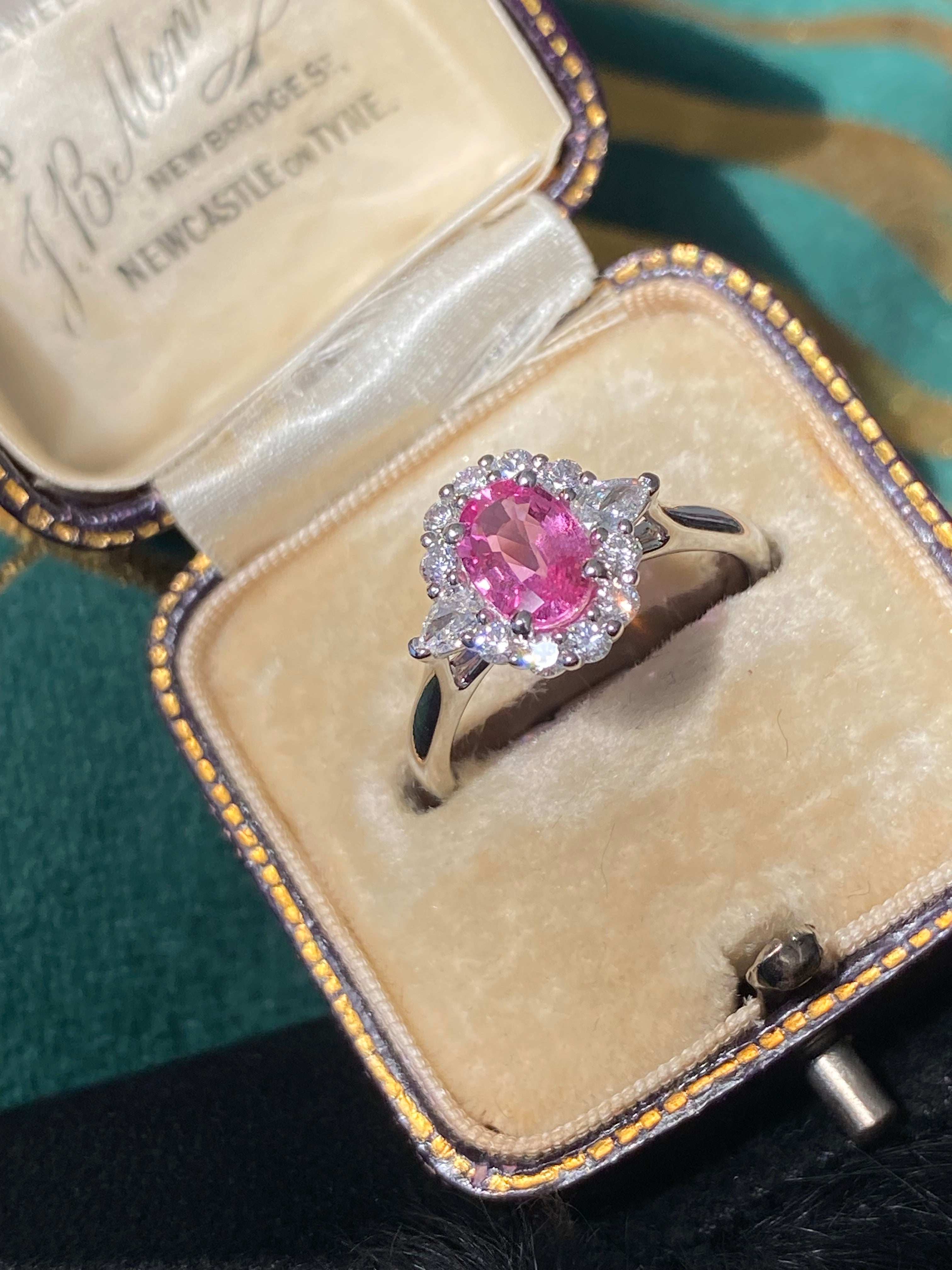 1.46 CTW Pink Sapphire and Natural Diamond Ring in Platinum
