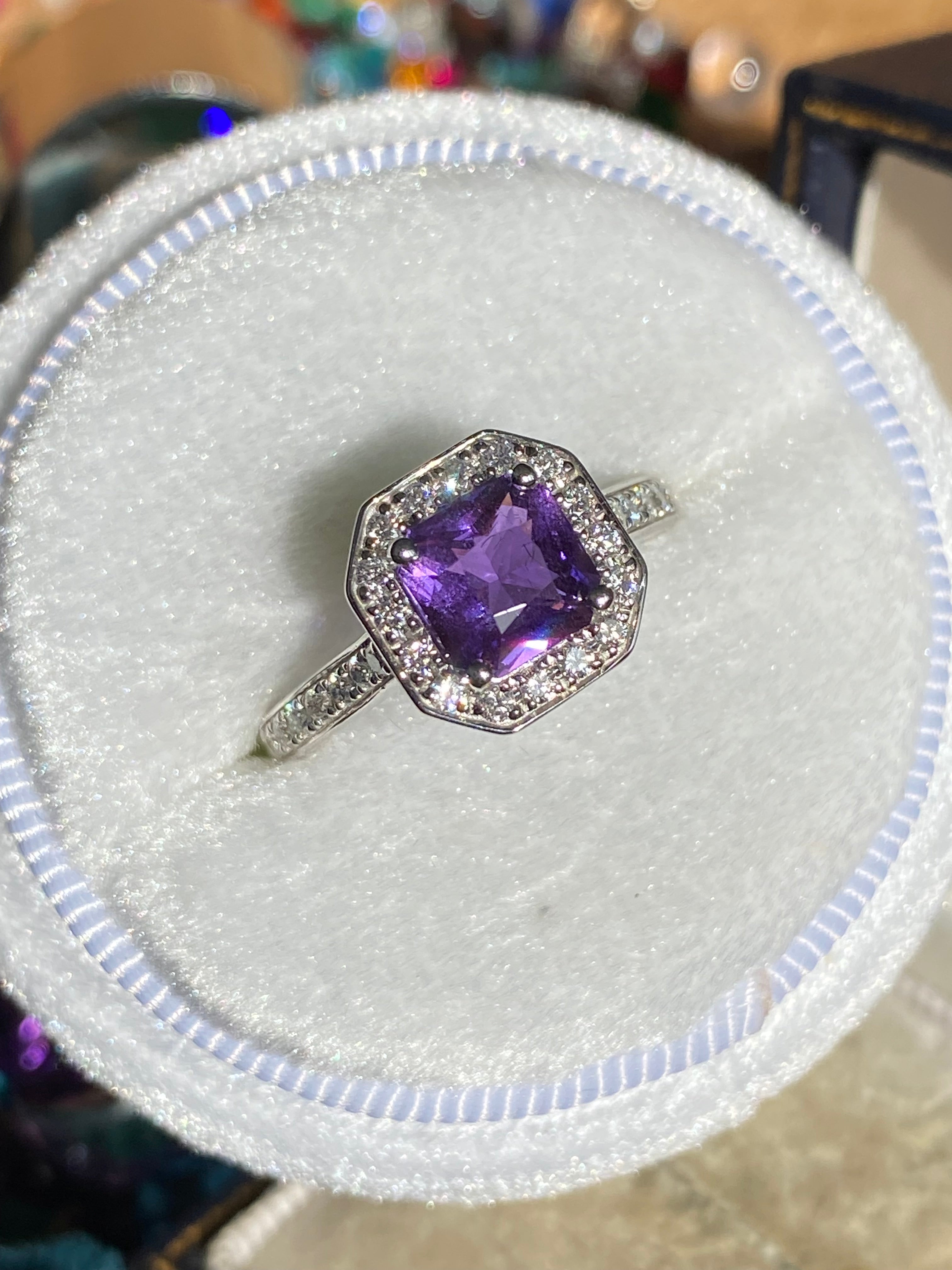 1.63 Carat Purple Sapphire and 0.35ctw Natural Diamond Halo Ring in Platinum