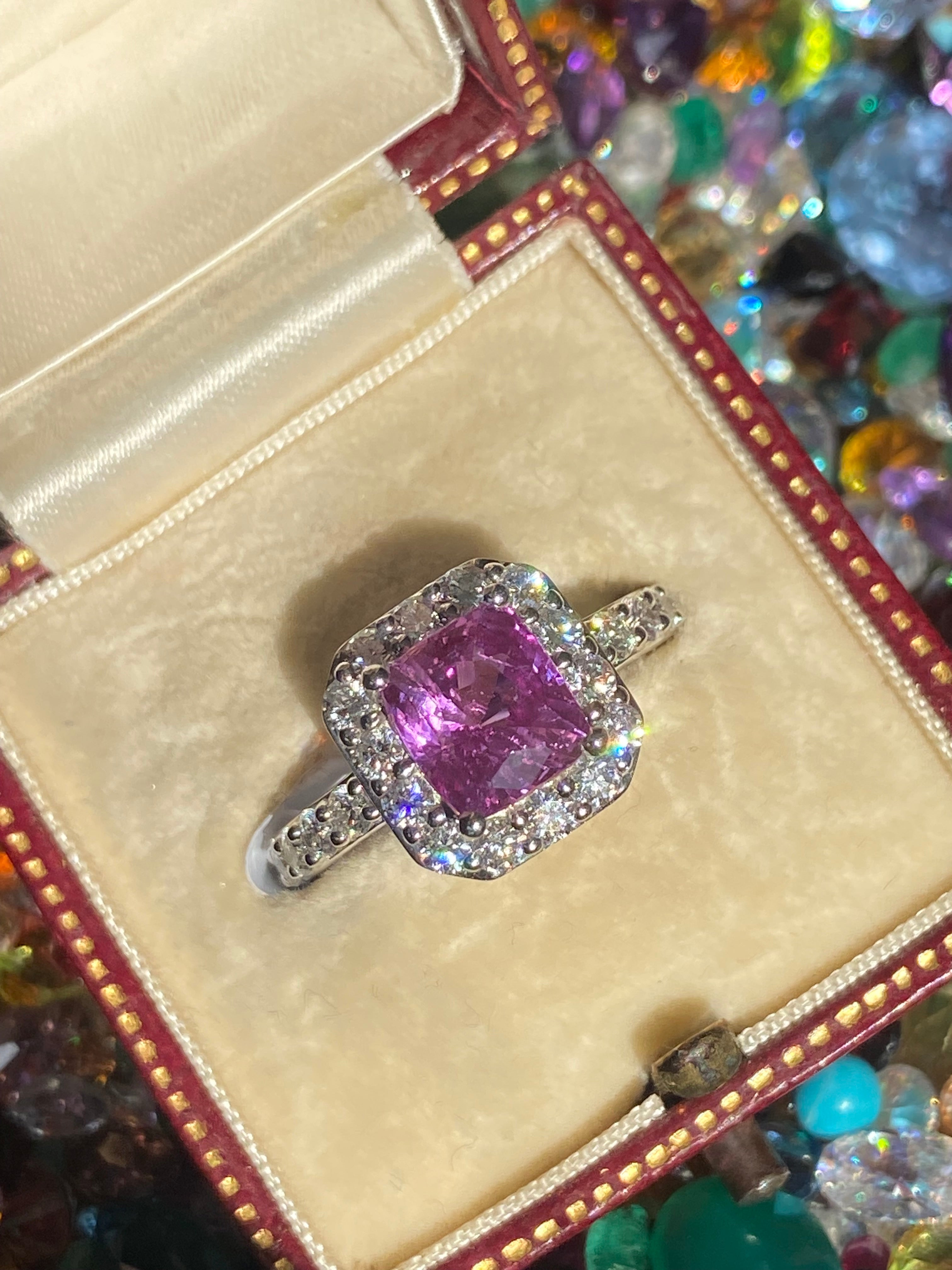 3.08 CTW Pink Sapphire and Natural Diamond Ring in Platinum