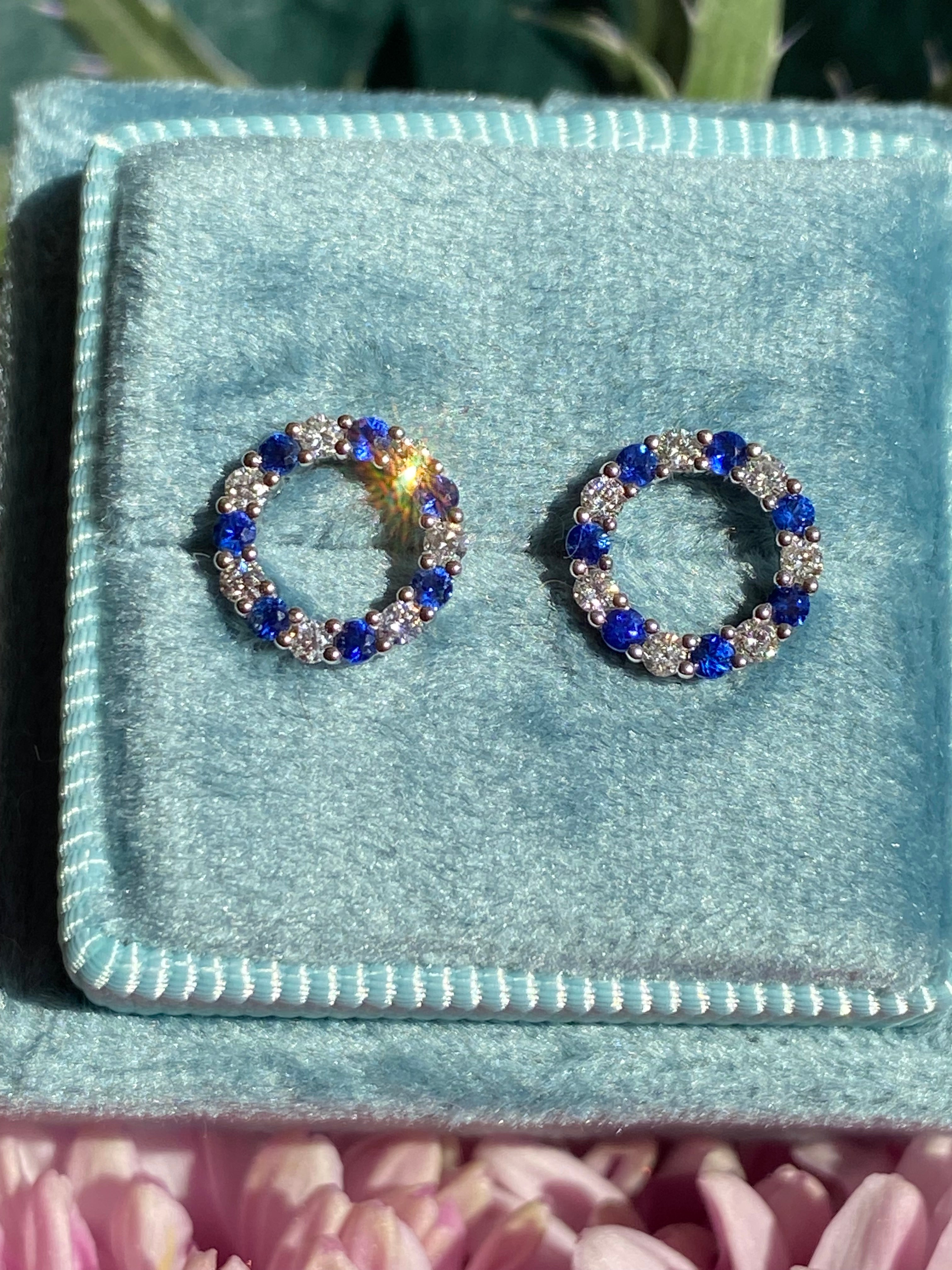 Sapphire and Diamond Stud Earrings in 18ct White Gold