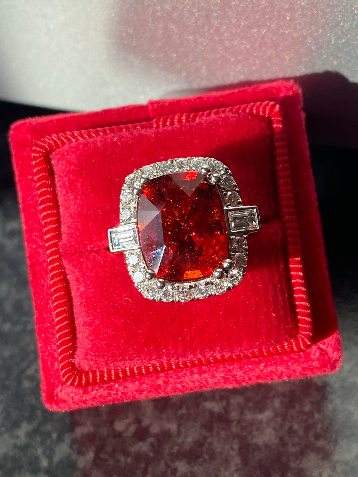 7.36 Carat Hessonite Garnet and Natural Diamond Ring in 18ct Gold