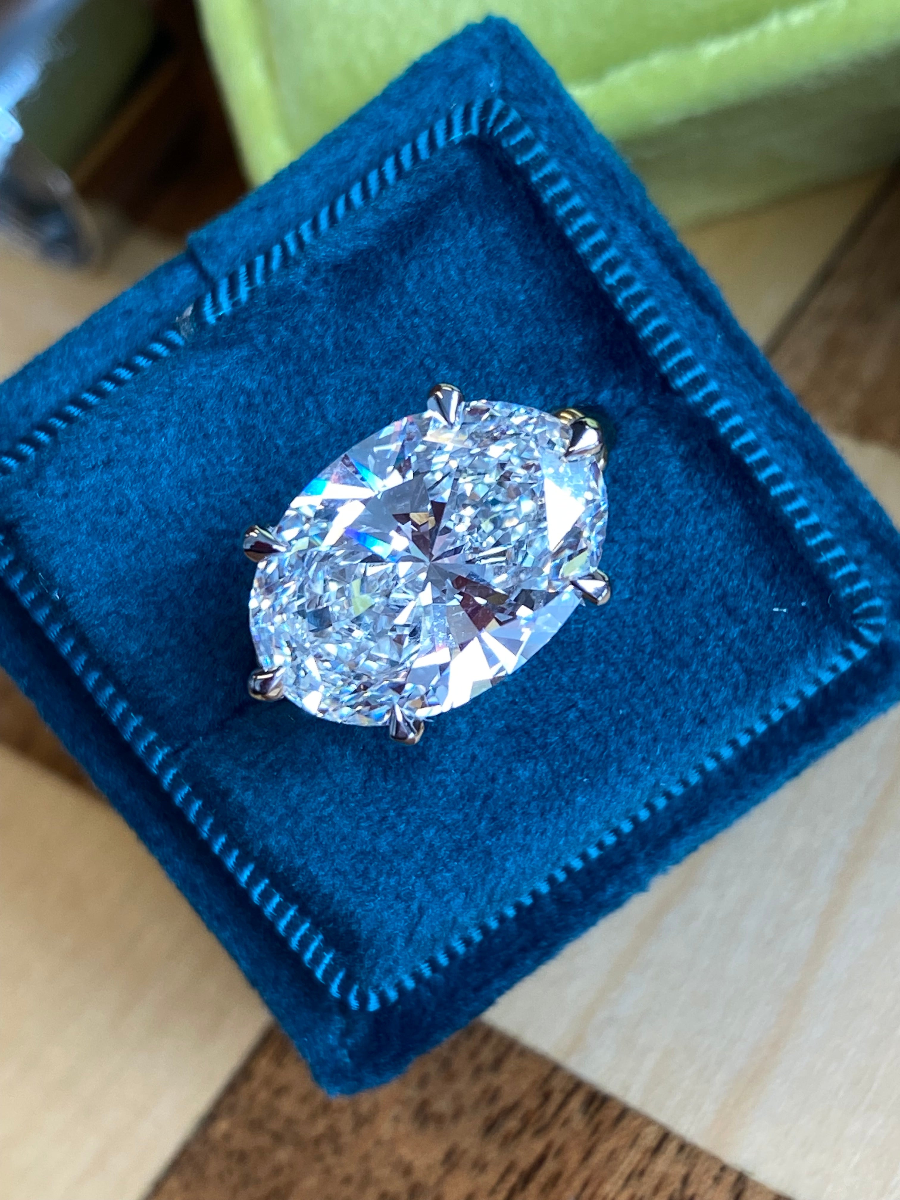 8.01 Carat Oval Cut Lab Diamond East West Solitaire Engagement Ring in 18ct Yellow Gold and Platinum