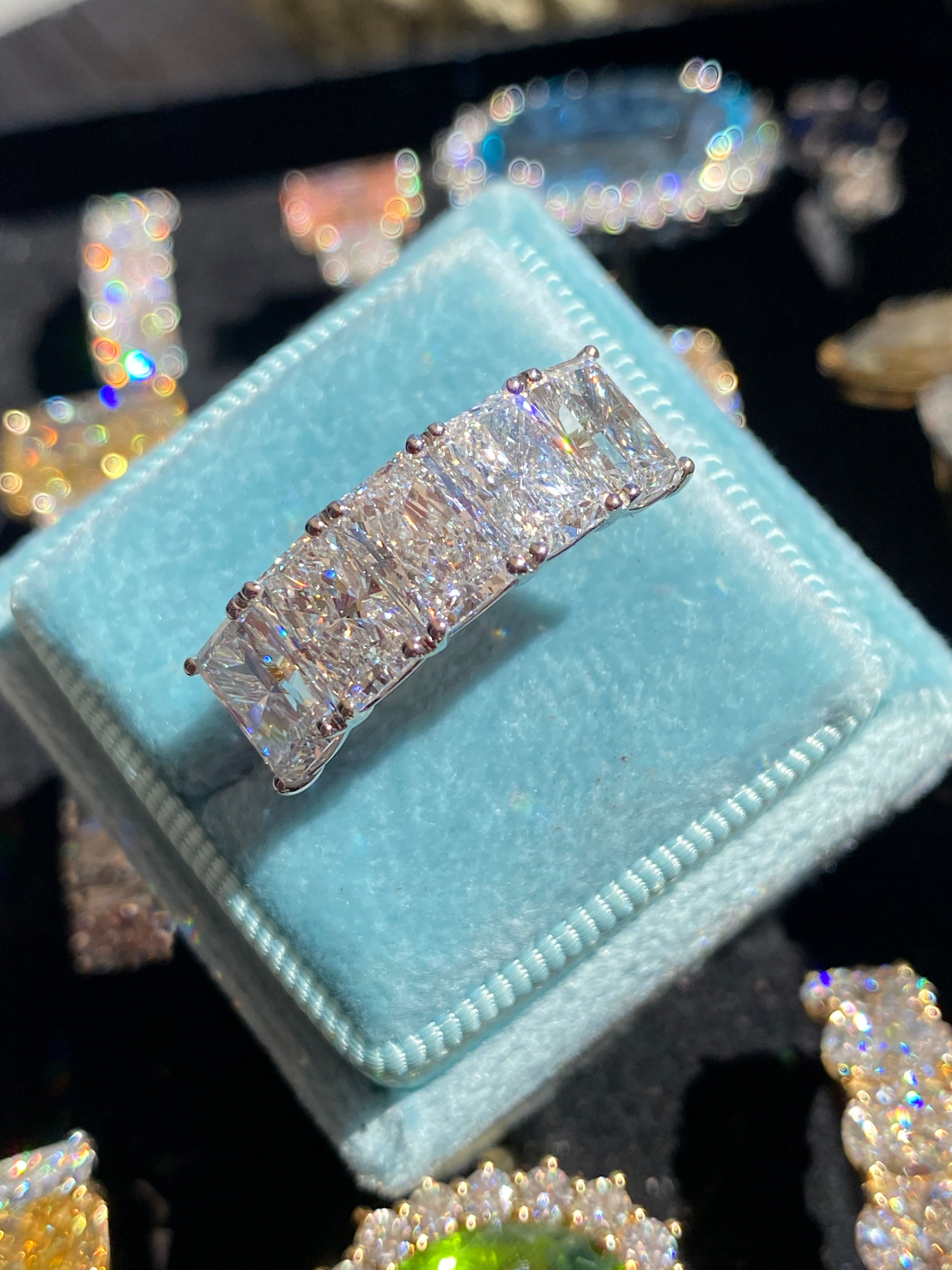 5.11 CTW Radiant Cut D Colour VS1 Lab Diamond Five Stone Ring in Platinum and 18ct Yellow Gold