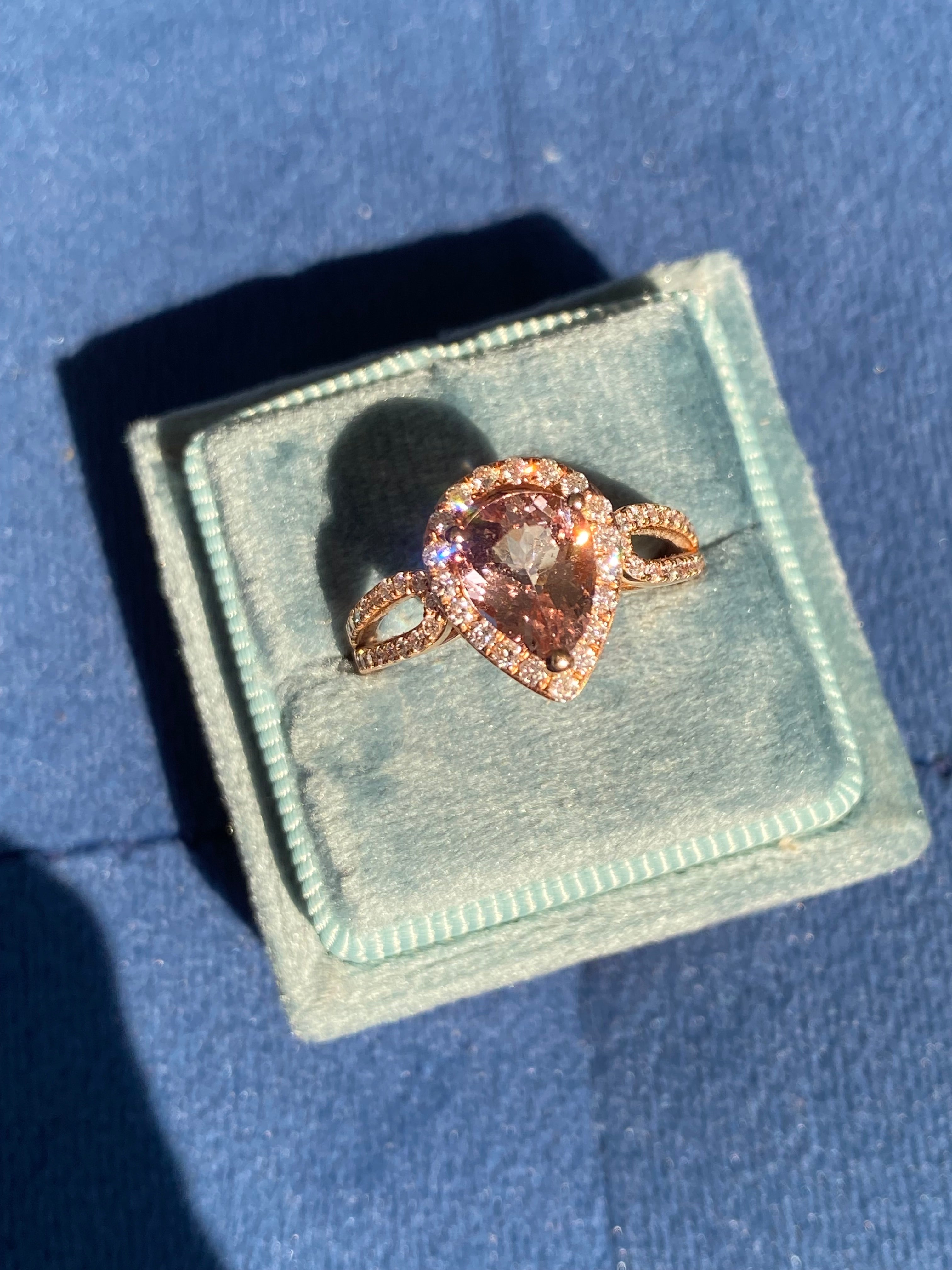2.03 CTW Pear Cut Morganite and Natural Diamond Ring in 18ct Rose Gold