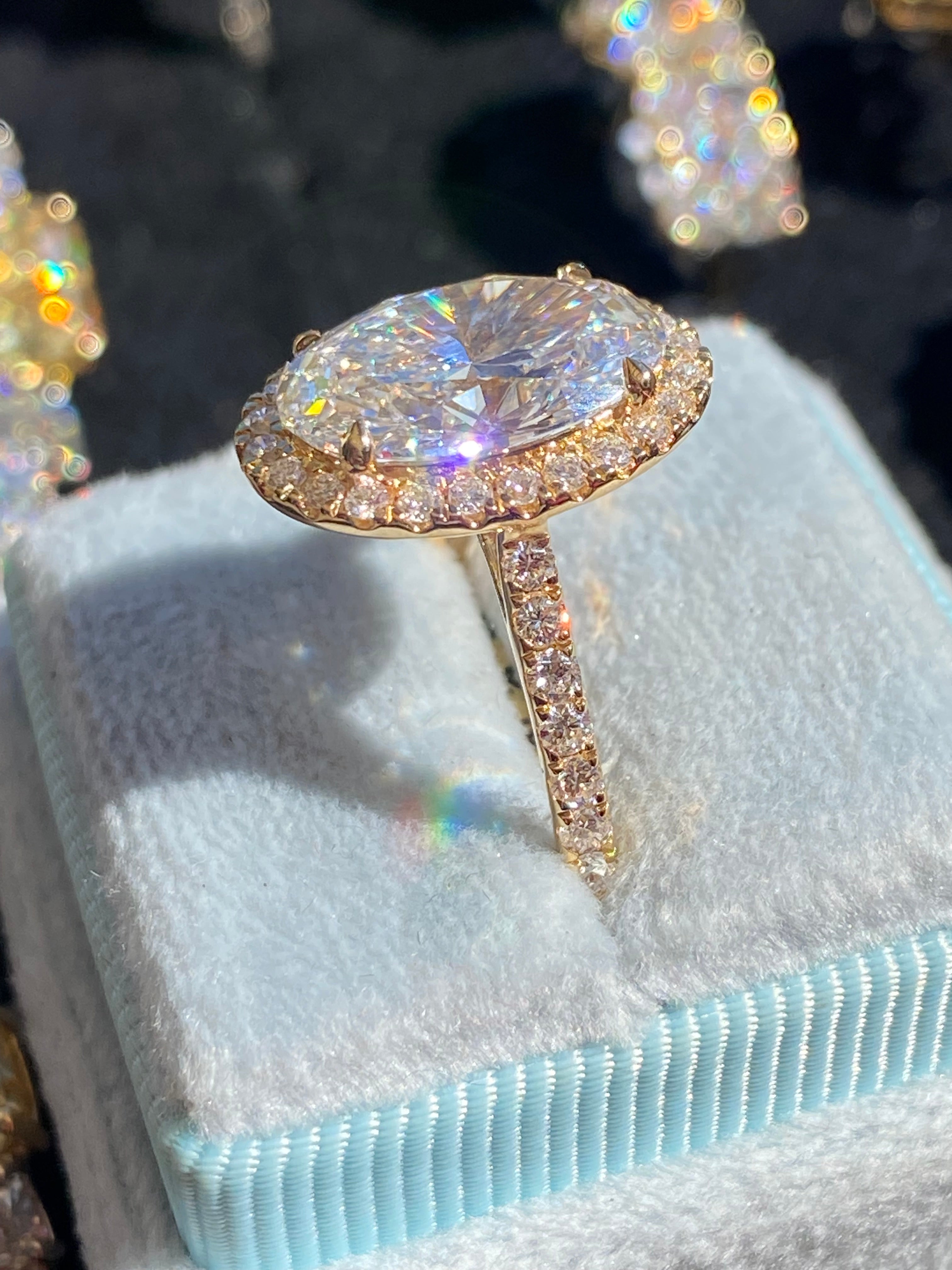 4.59 CTW Oval Cut Lab Diamond Halo Engagement Ring in 18ct Yellow Gold