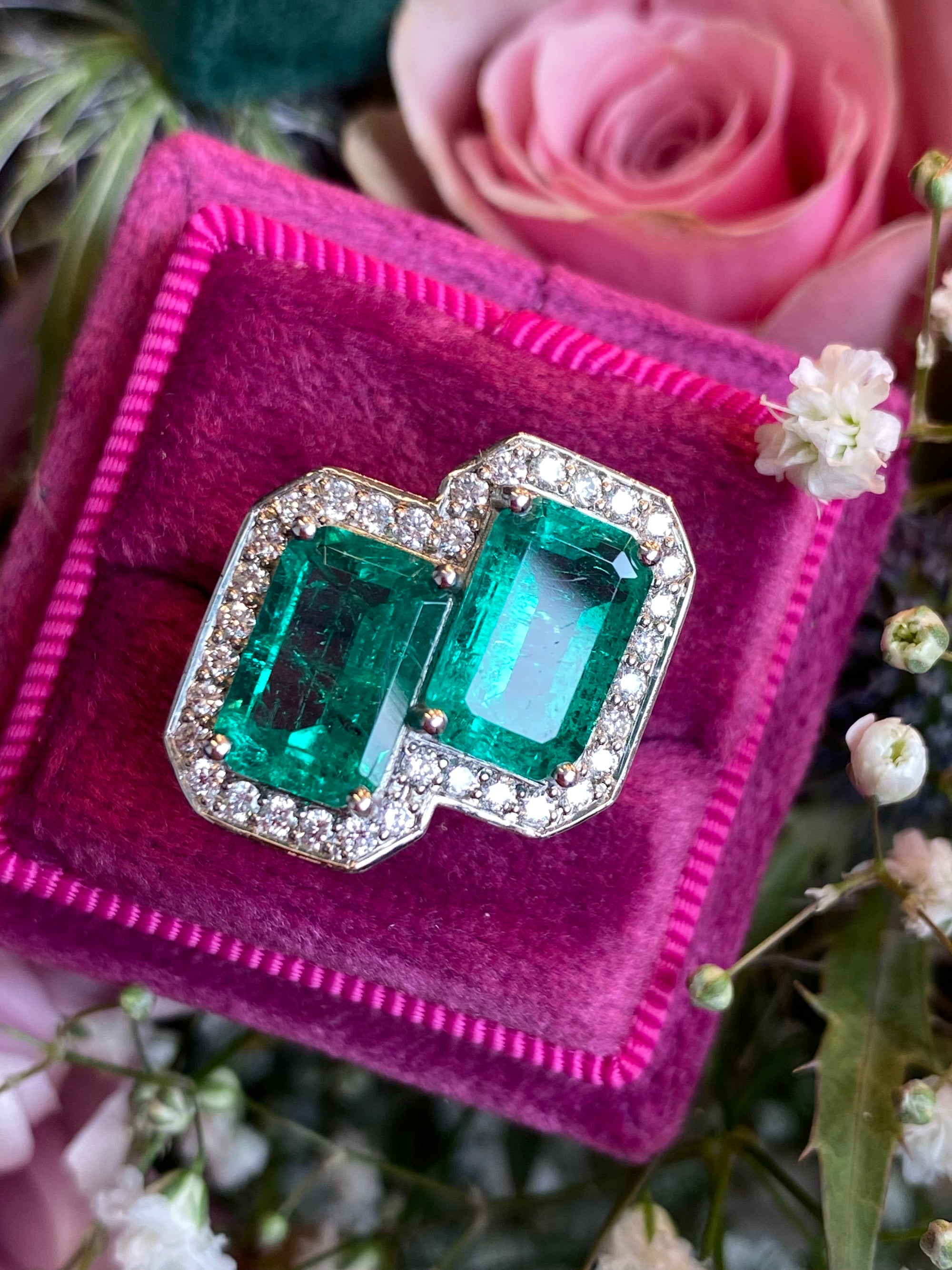 5.37 CTW Colombian Emerald and Natural Diamond Ring in Platinum