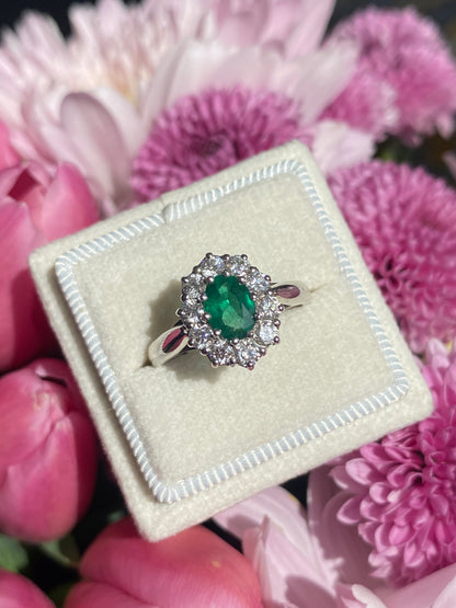 0.60 Carat Emerald and 0.66 ctw Natural Diamond Halo Engagement Ring in Platinum