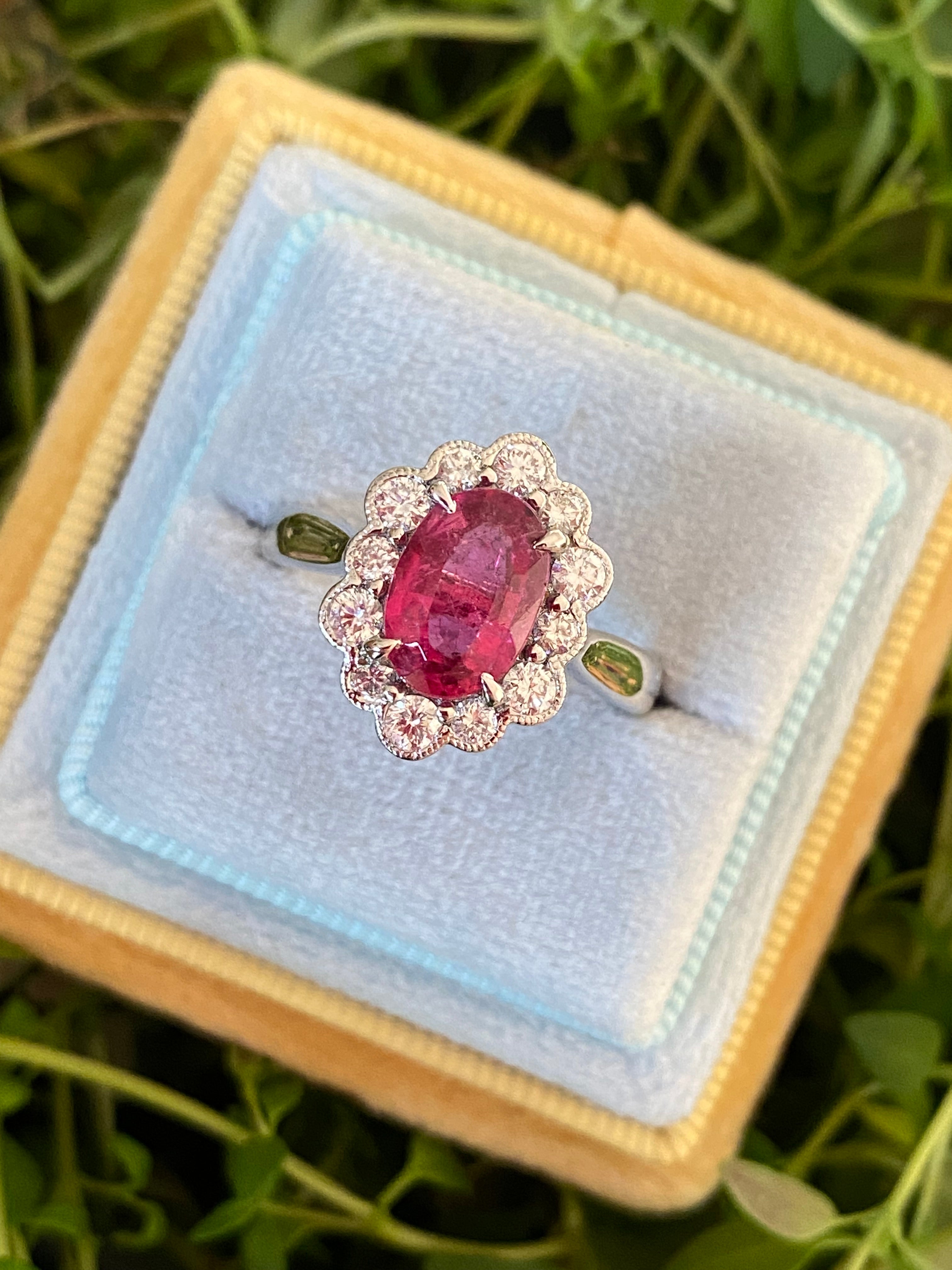 1.44 Carat Cut Pink Tourmaline and Natural Diamond Ring in Platinum