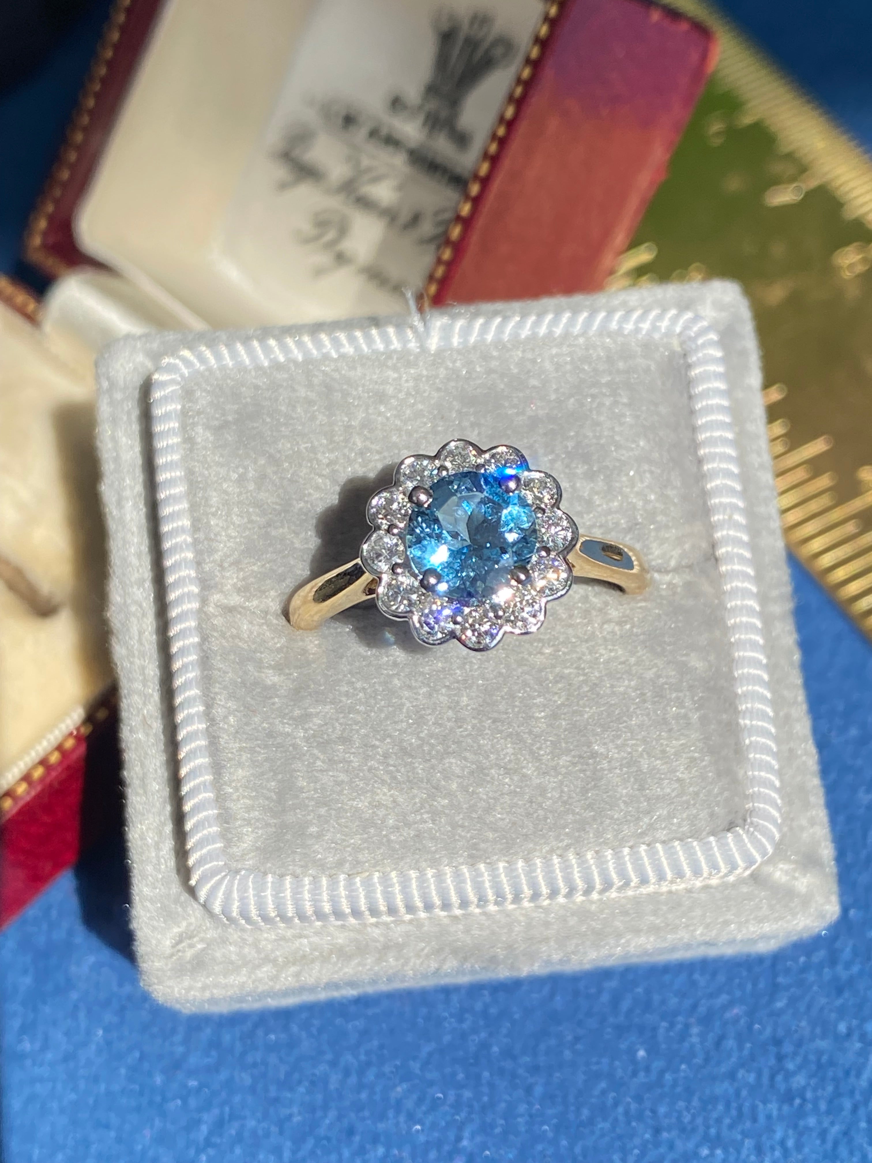1.24 CTW Aquamarine and Natural Diamond Ring in Platinum and 18ct Yellow Gold