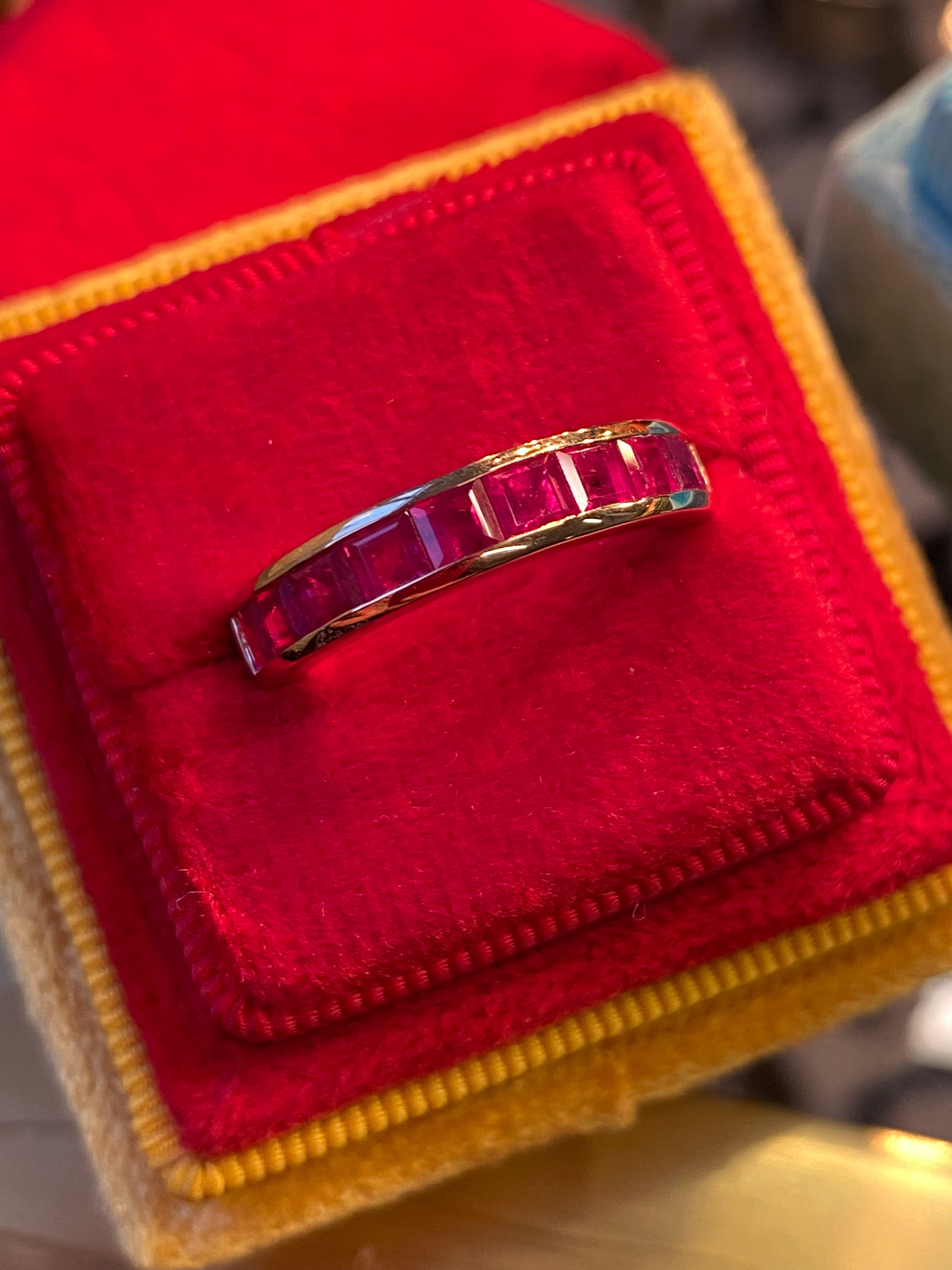 Princess Cut Channel Set Ruby in 9ct Yellow Gold