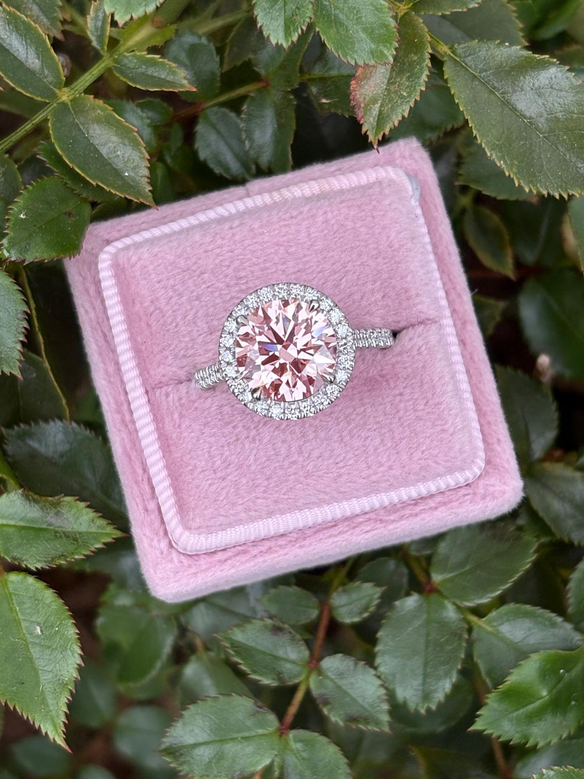 3.52 CTW Fancy Pink Lab Grown Diamond Halo Ring in Platinum