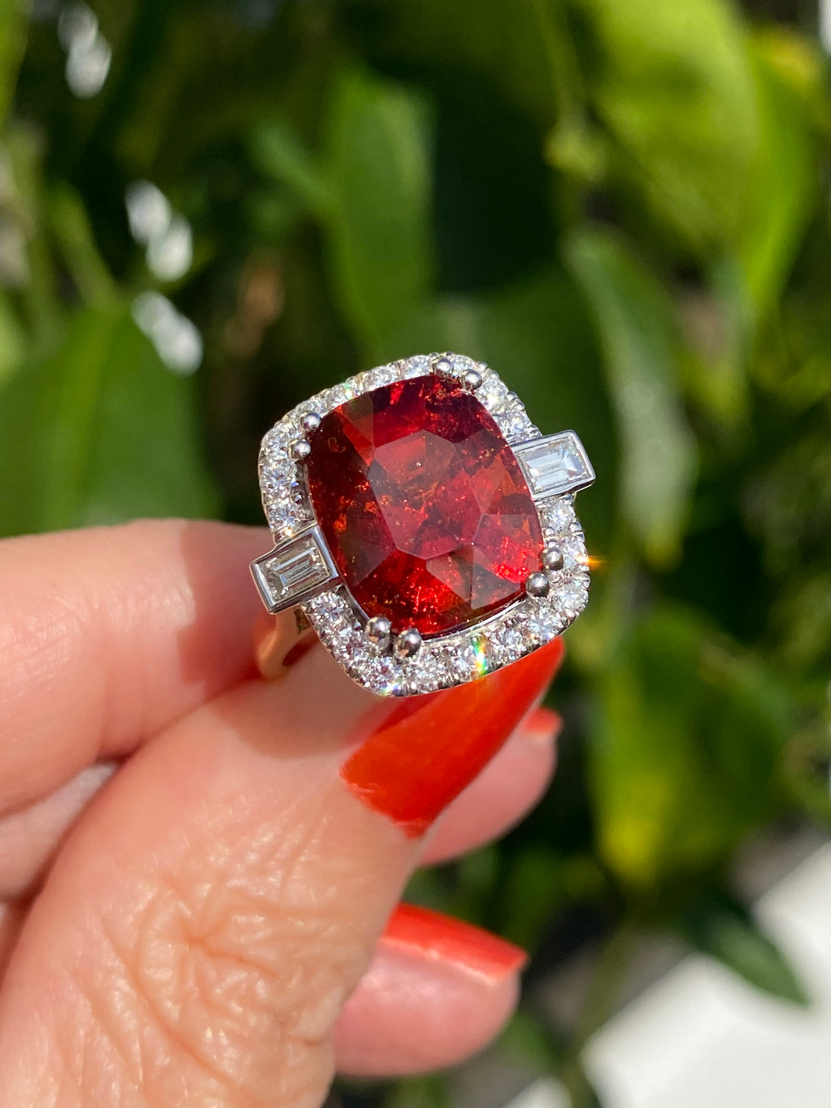 7.36 Carat Hessonite Garnet and Natural Diamond Ring in 18ct Gold