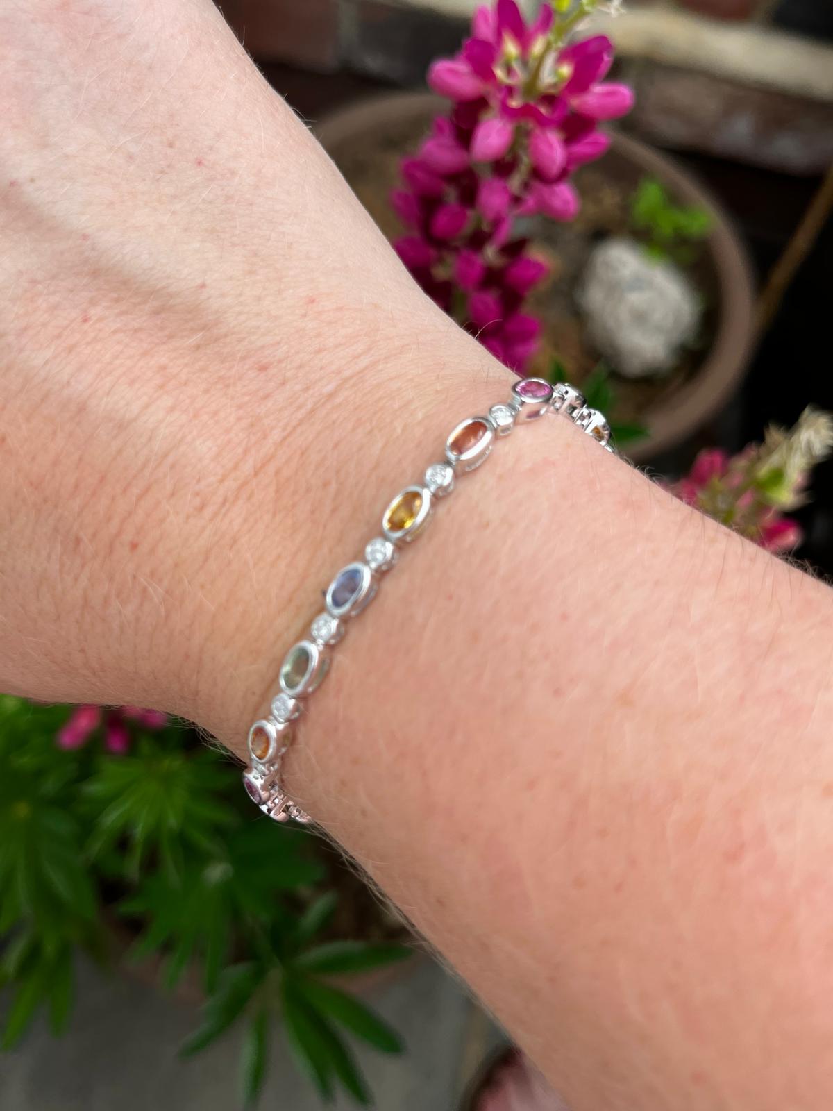 Sensational Multi Colour Sapphire and Natural Diamond Bracelet in 18ct White Gold
