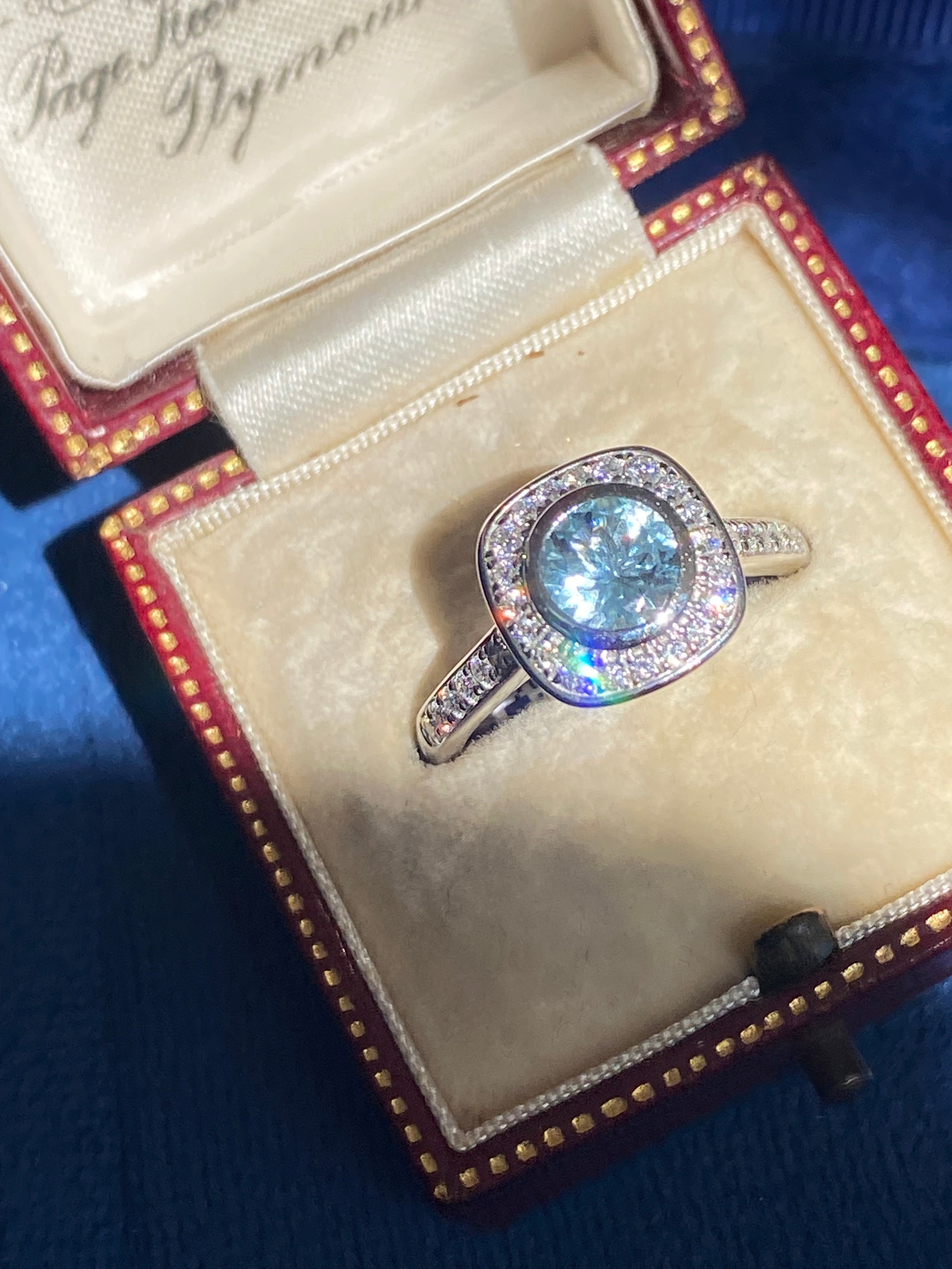 1.11 CTW Aquamarine and Natural Diamond Ring in Platinum