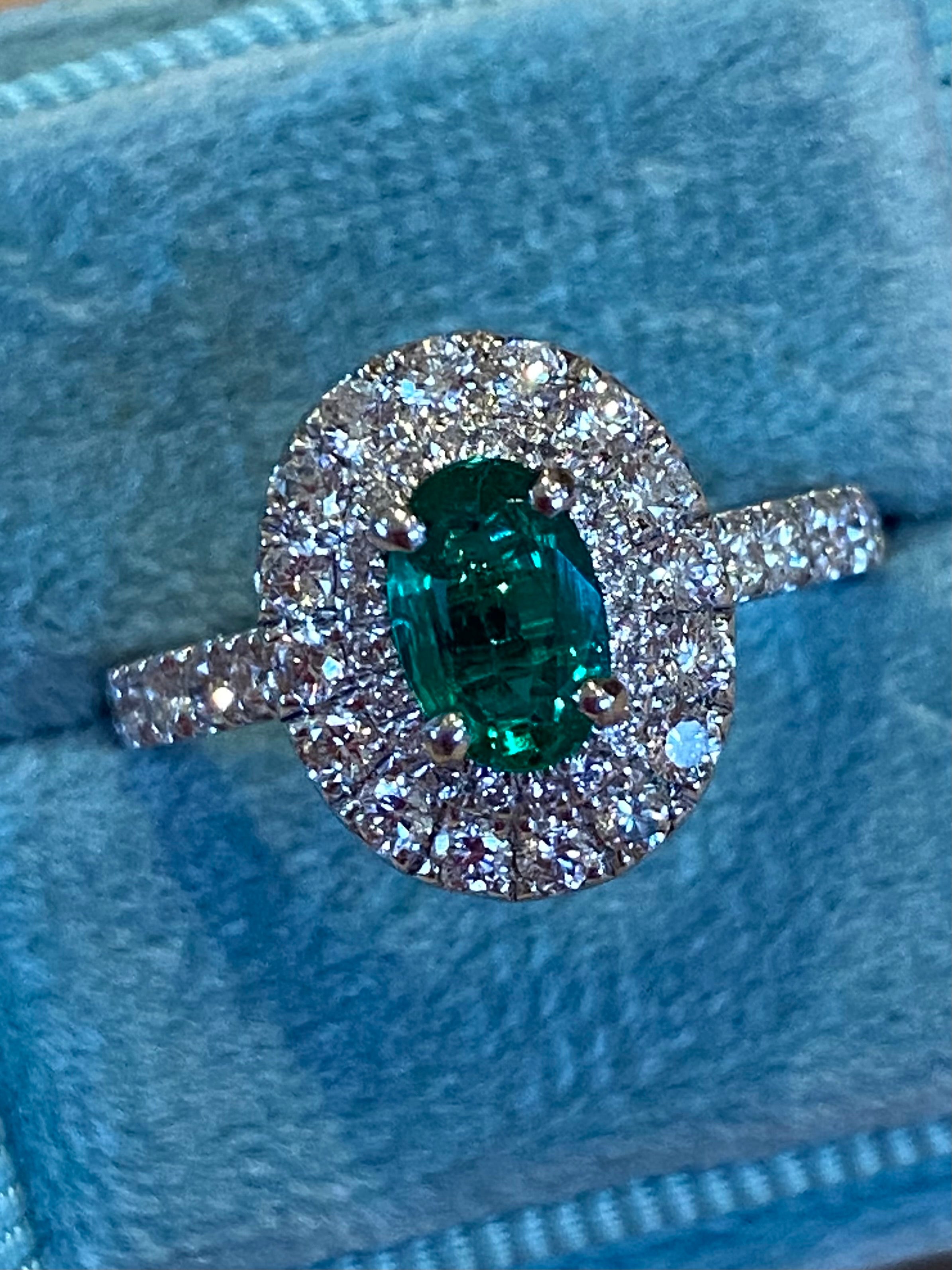 1.45 CTW Emerald and Natural Diamond Double Halo Ring in Platinum