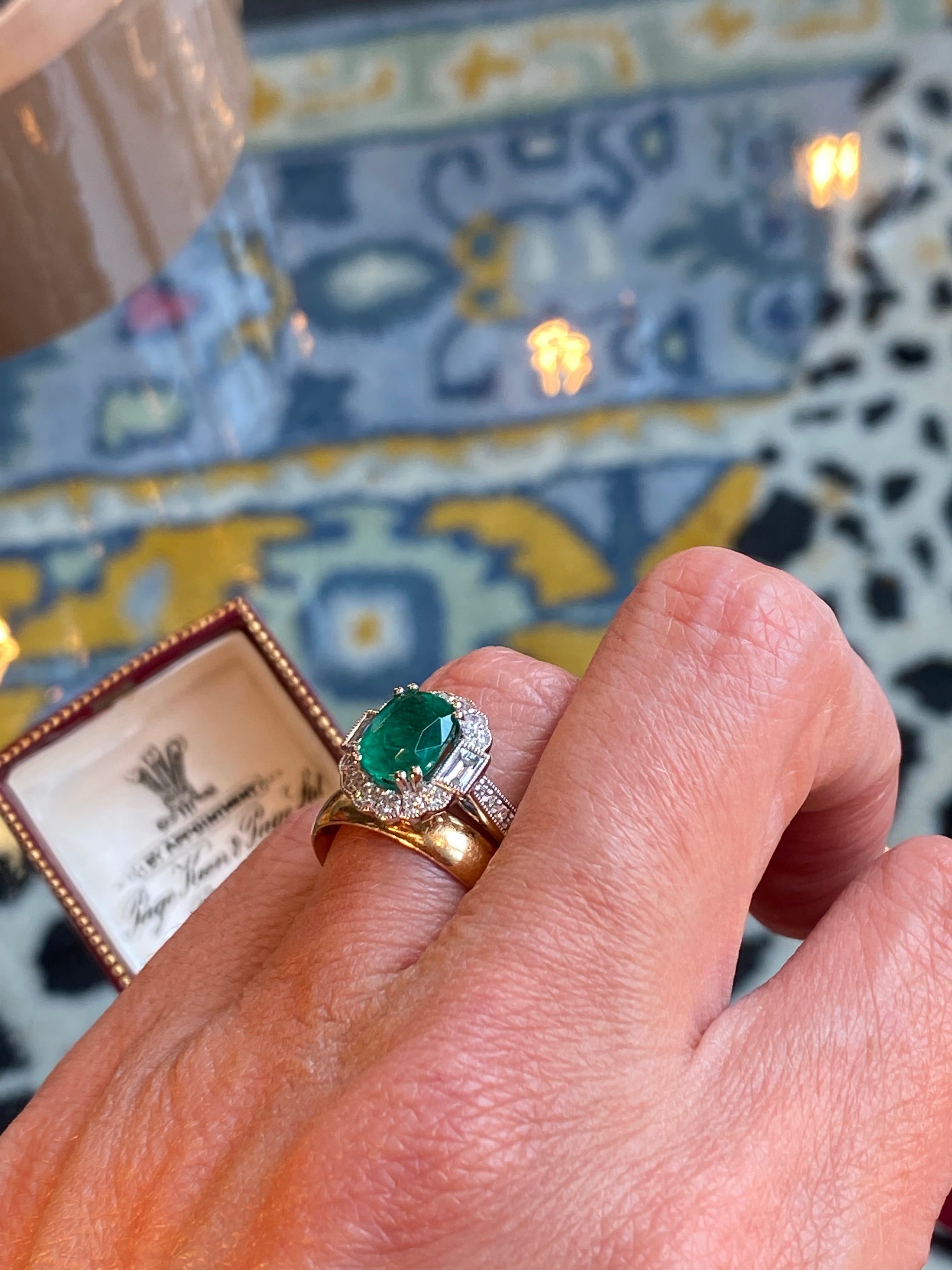 2.02 Carat Cushion Cut Emerald and 0.65 CTW Natural Diamond Halo Ring in Platinum