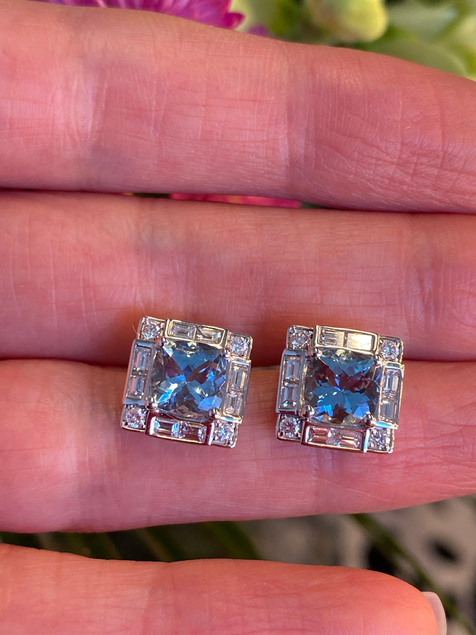 3.63 CTW Aquamarine and Diamond Stud Earrings in 18ct White Gold