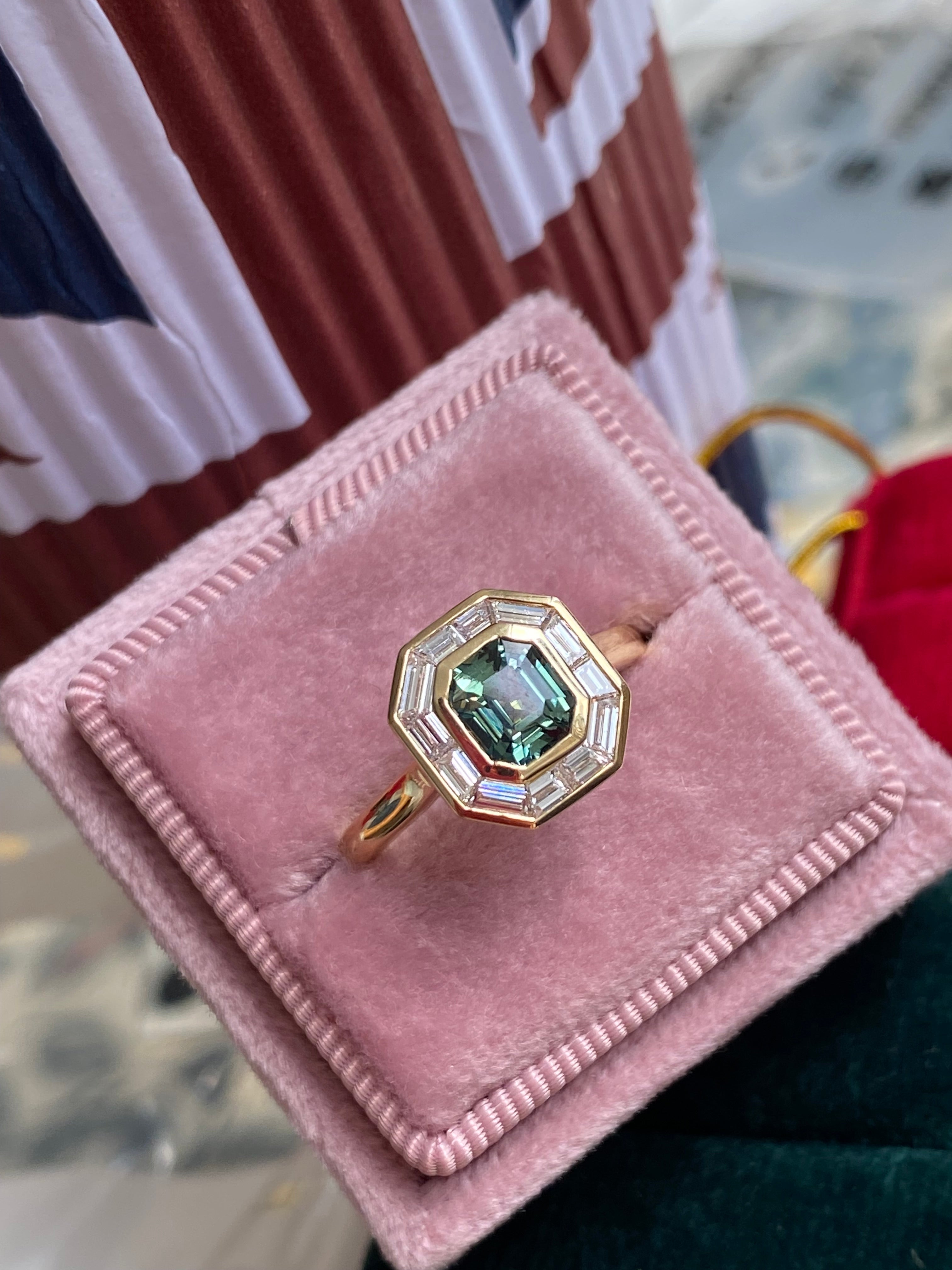 1.56 CTW Green Sapphire and Natural Diamond Ring in 18ct Yellow Gold