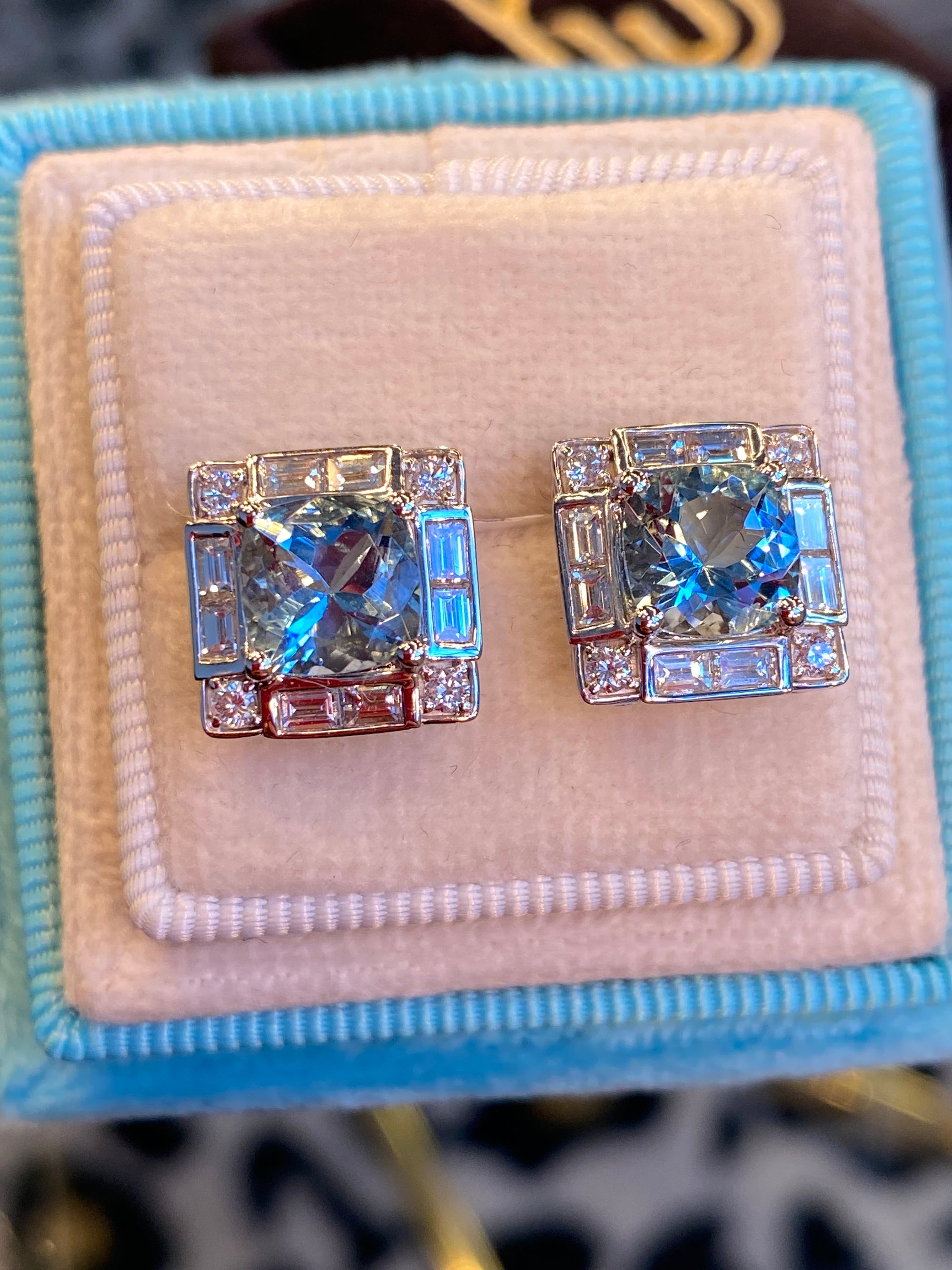 3.63 CTW Aquamarine and Diamond Stud Earrings in 18ct White Gold