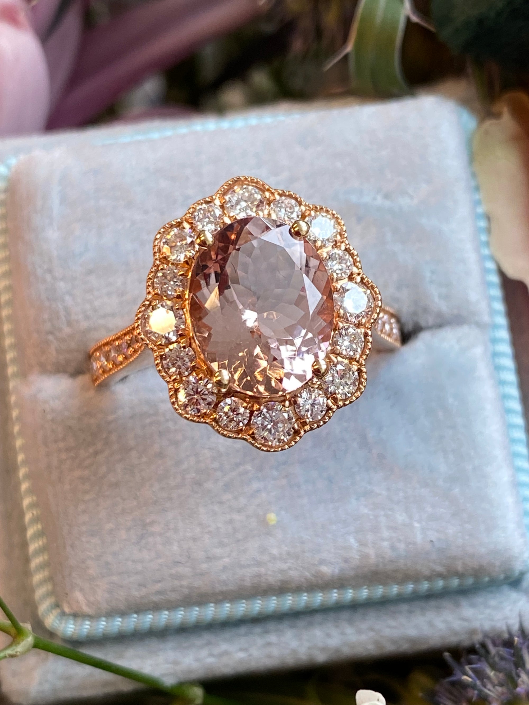 3.10 CTW Morganite and Natural Diamond Ring in 18ct Rose Gold