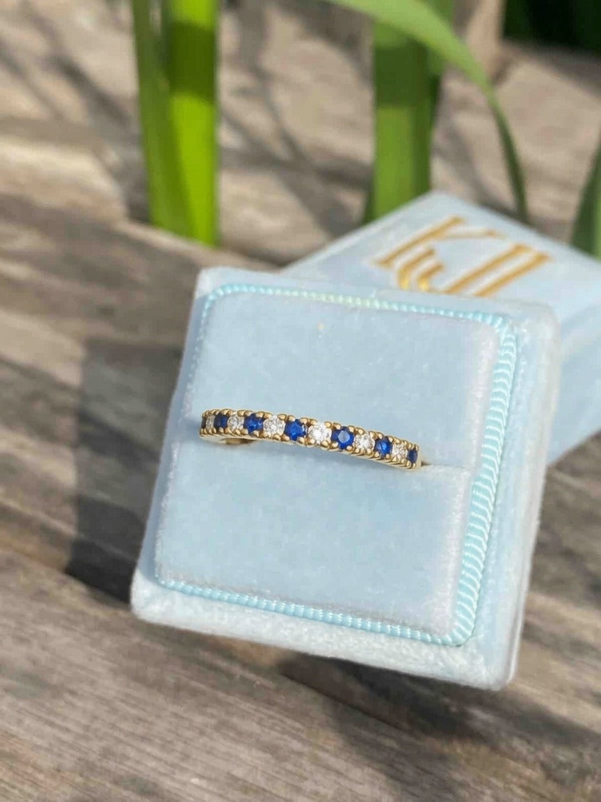 0.47ctw Natural Sapphire and Natural Diamond Eternity Stacking Ring in 9ct Yellow Gold