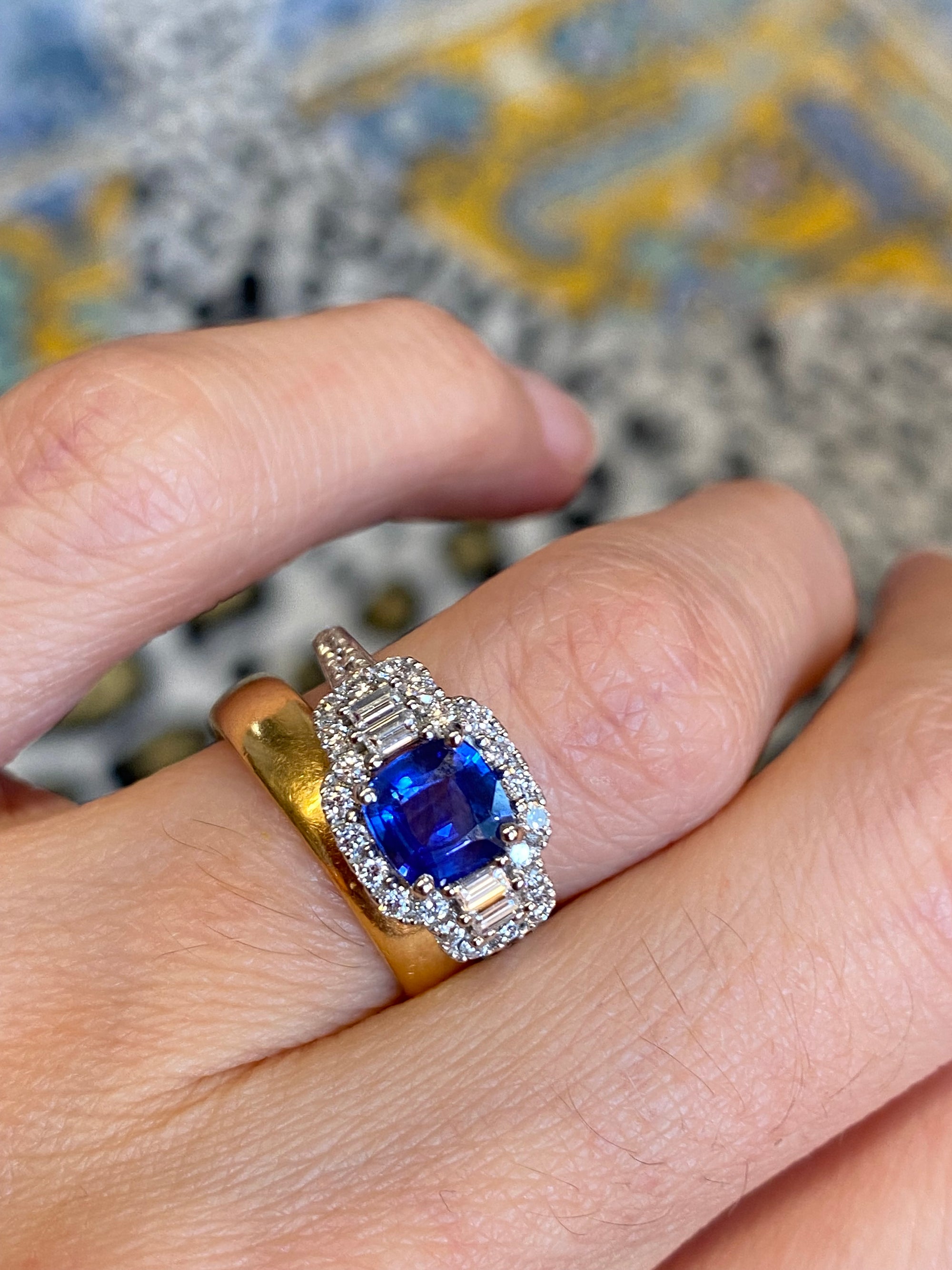 1.83 CTW Blue Ceylon Sapphire and Natural Diamond Three Stone Engagement Ring in Platinum