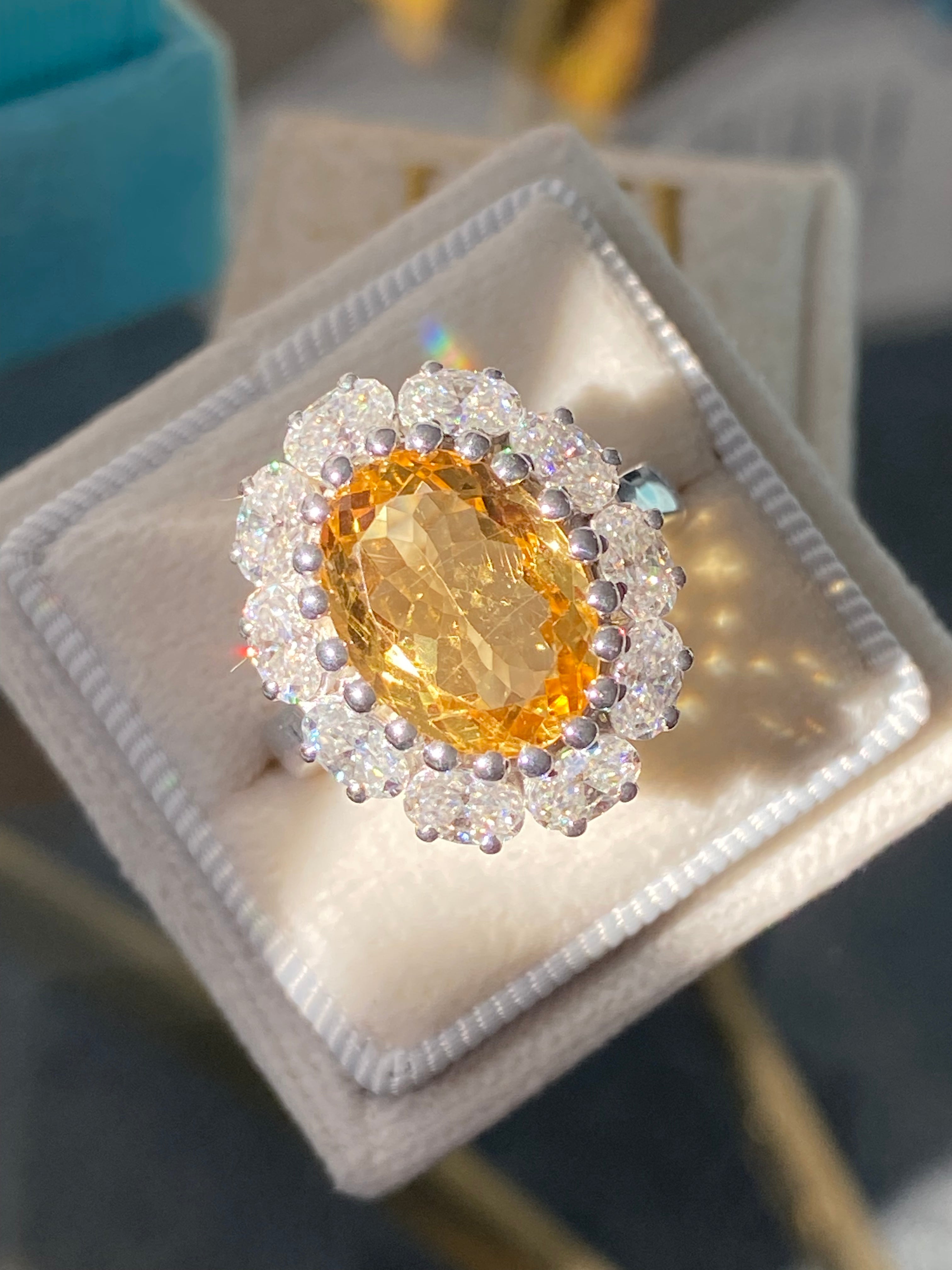 8.17 CTW Oval Cut Citrine and Moissanite Halo Cocktail Ring in Sterling Silver