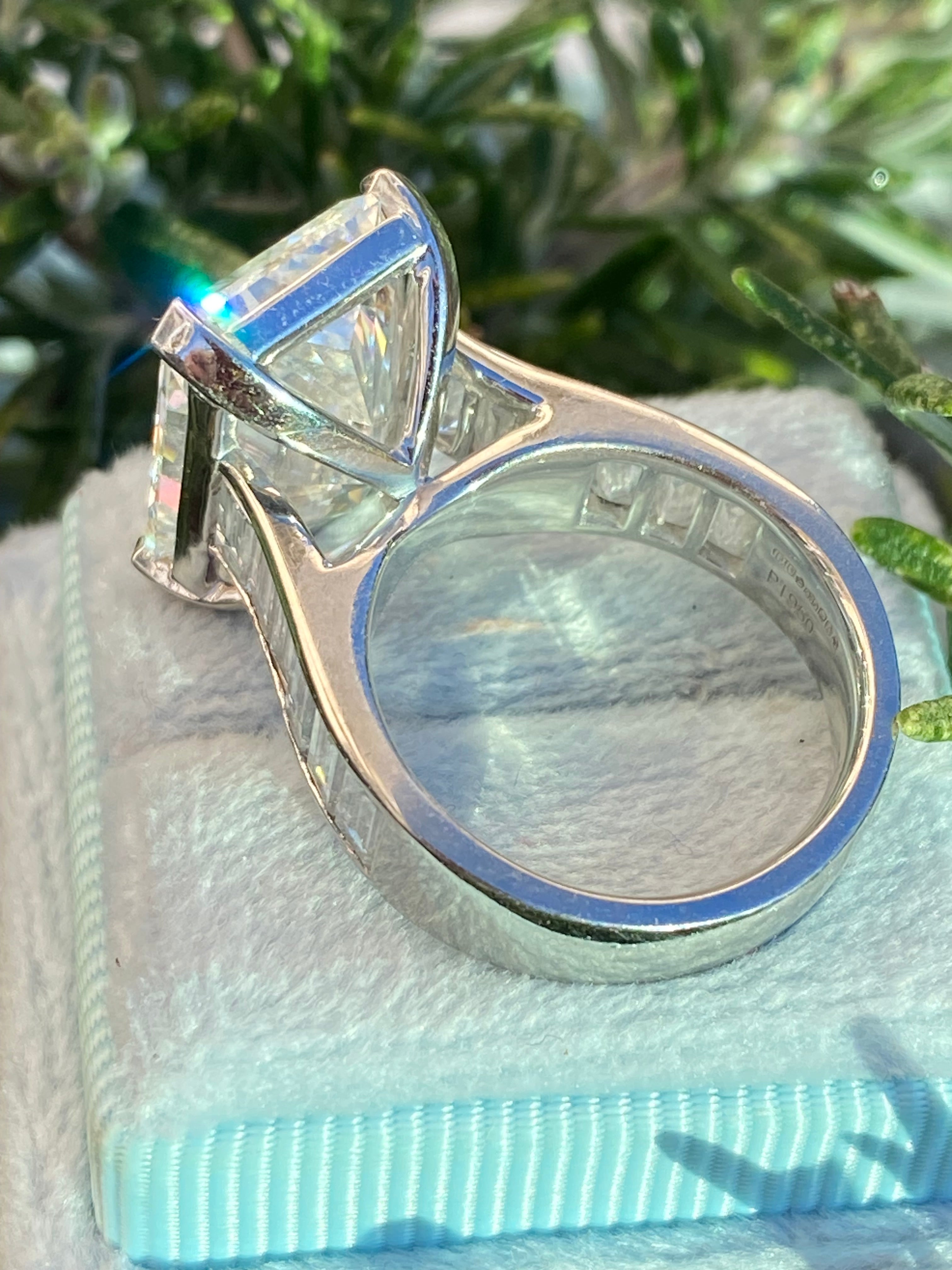 10.02 Carat Modified Brilliant Cut + 2.10 CTW Baguette Cut Lab Diamond Engagement Ring in Platinum