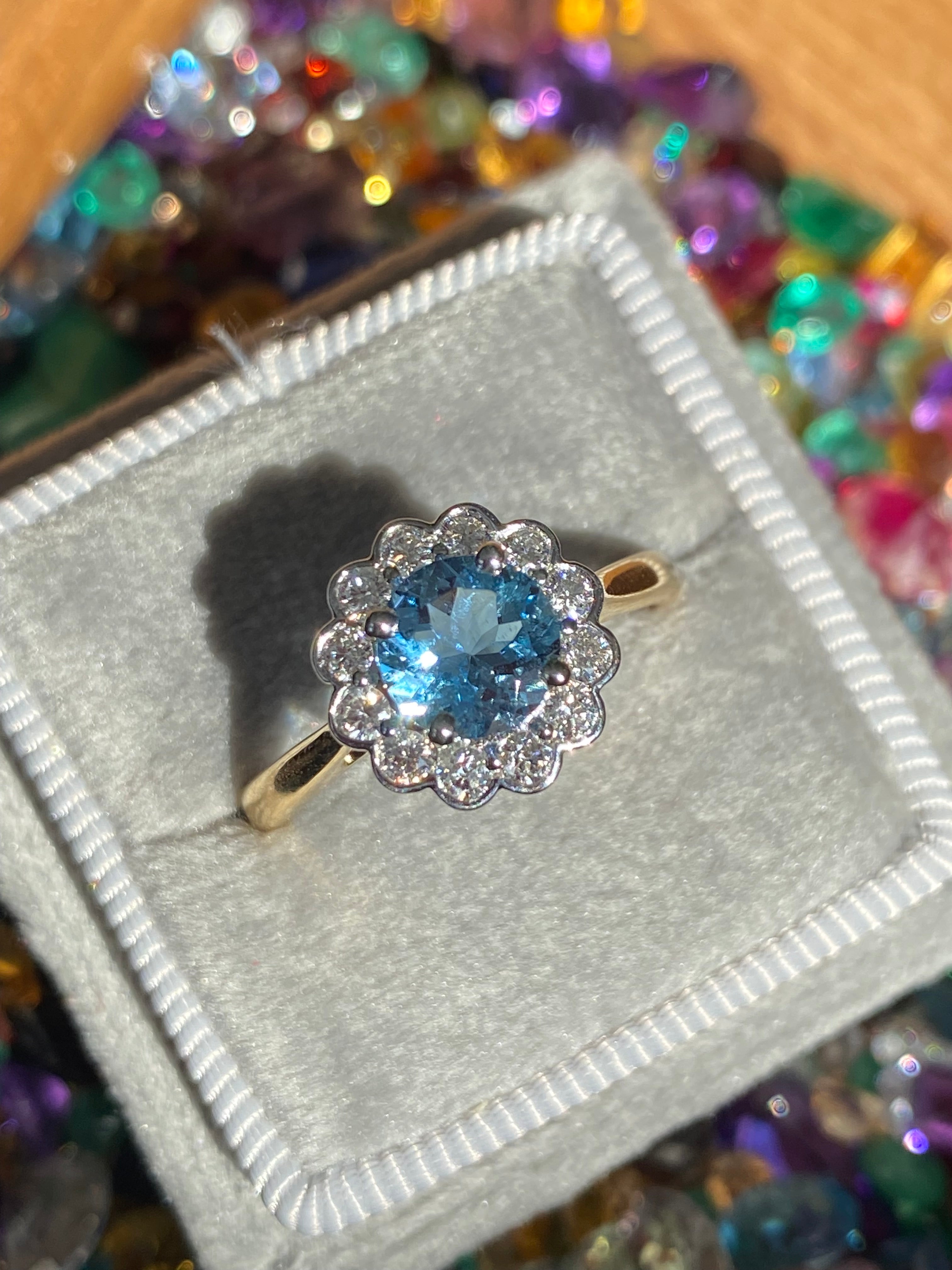 1.24 CTW Aquamarine and Natural Diamond Ring in Platinum and 18ct Yellow Gold