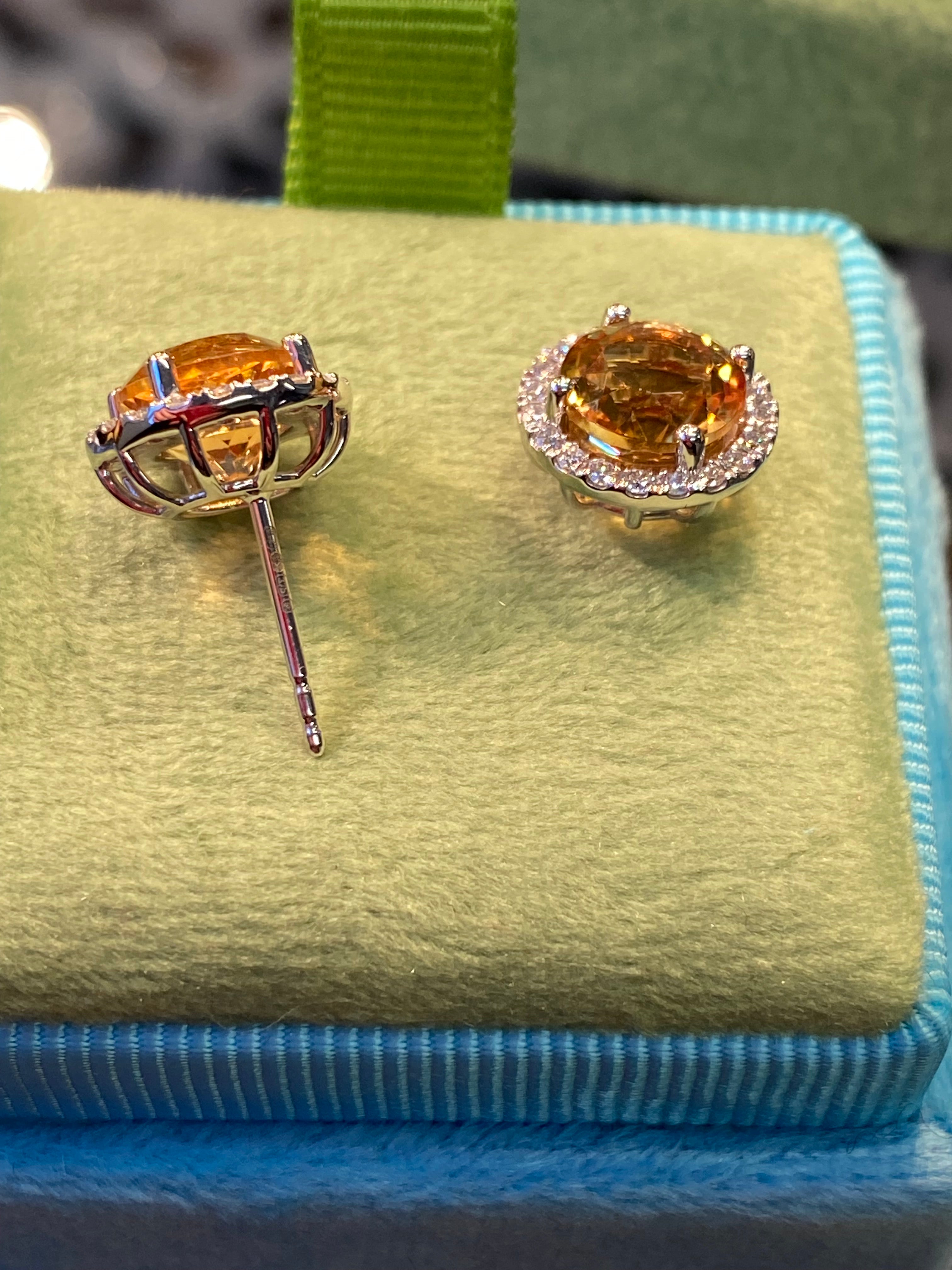 Beautiful Citrine and Natural Diamond Stud Earrings in 9ct Yellow Gold