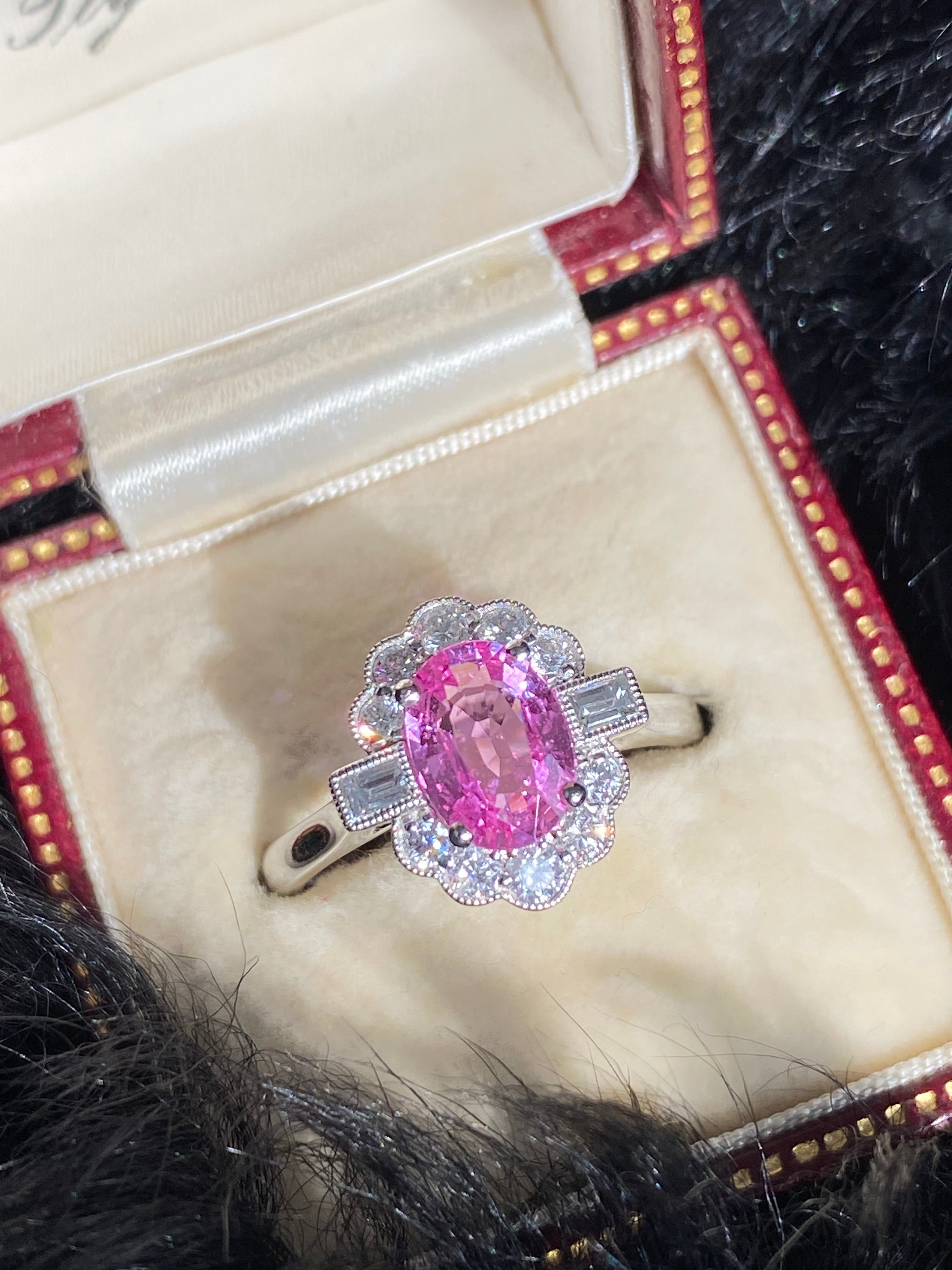 1.76 CTW Pink Sapphire and Diamond Art Deco Style Ring in Platinum
