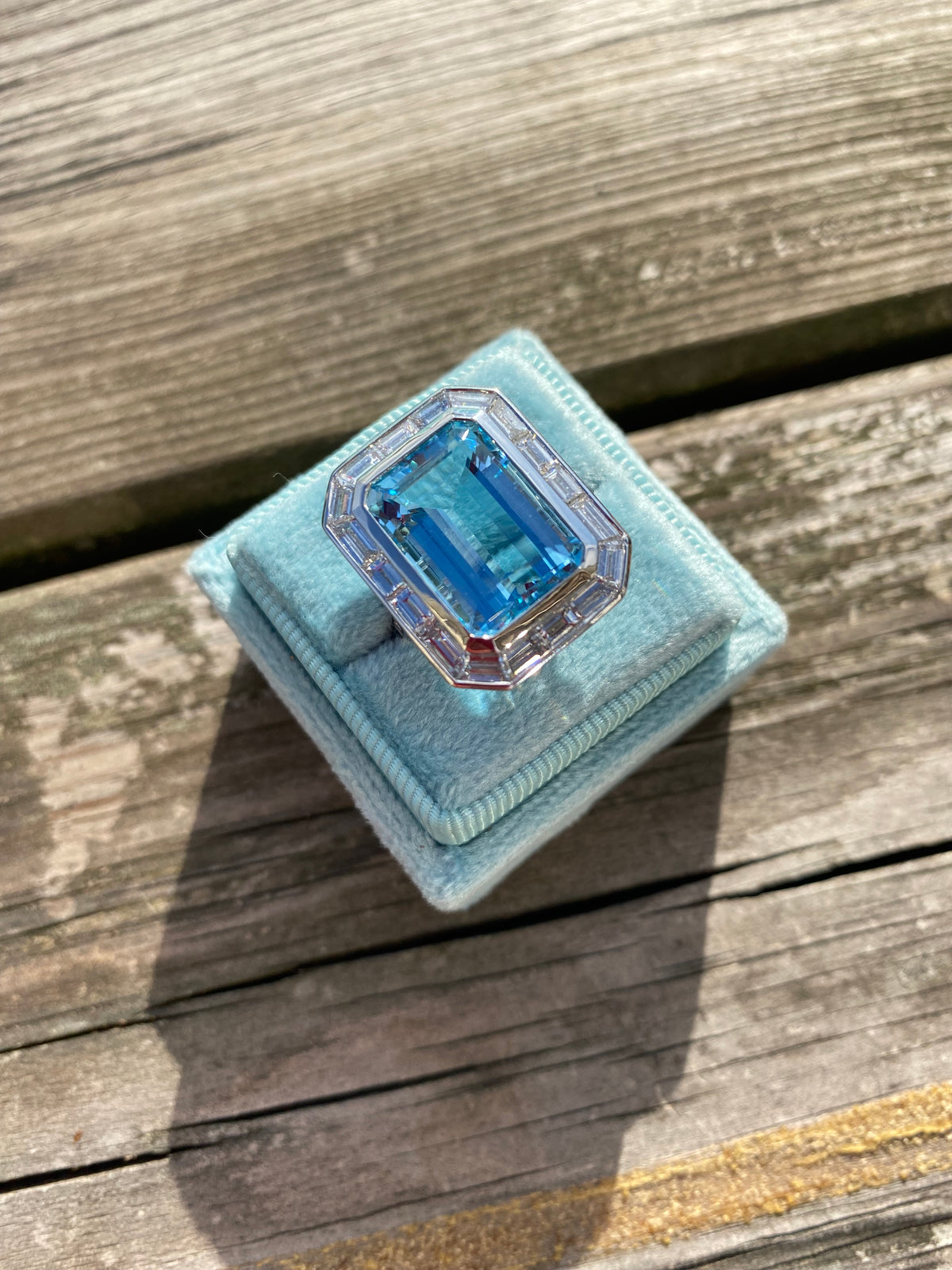 9.98 CTW Santa Maria Aquamarine and Natural Diamond Halo Ring in Platinum