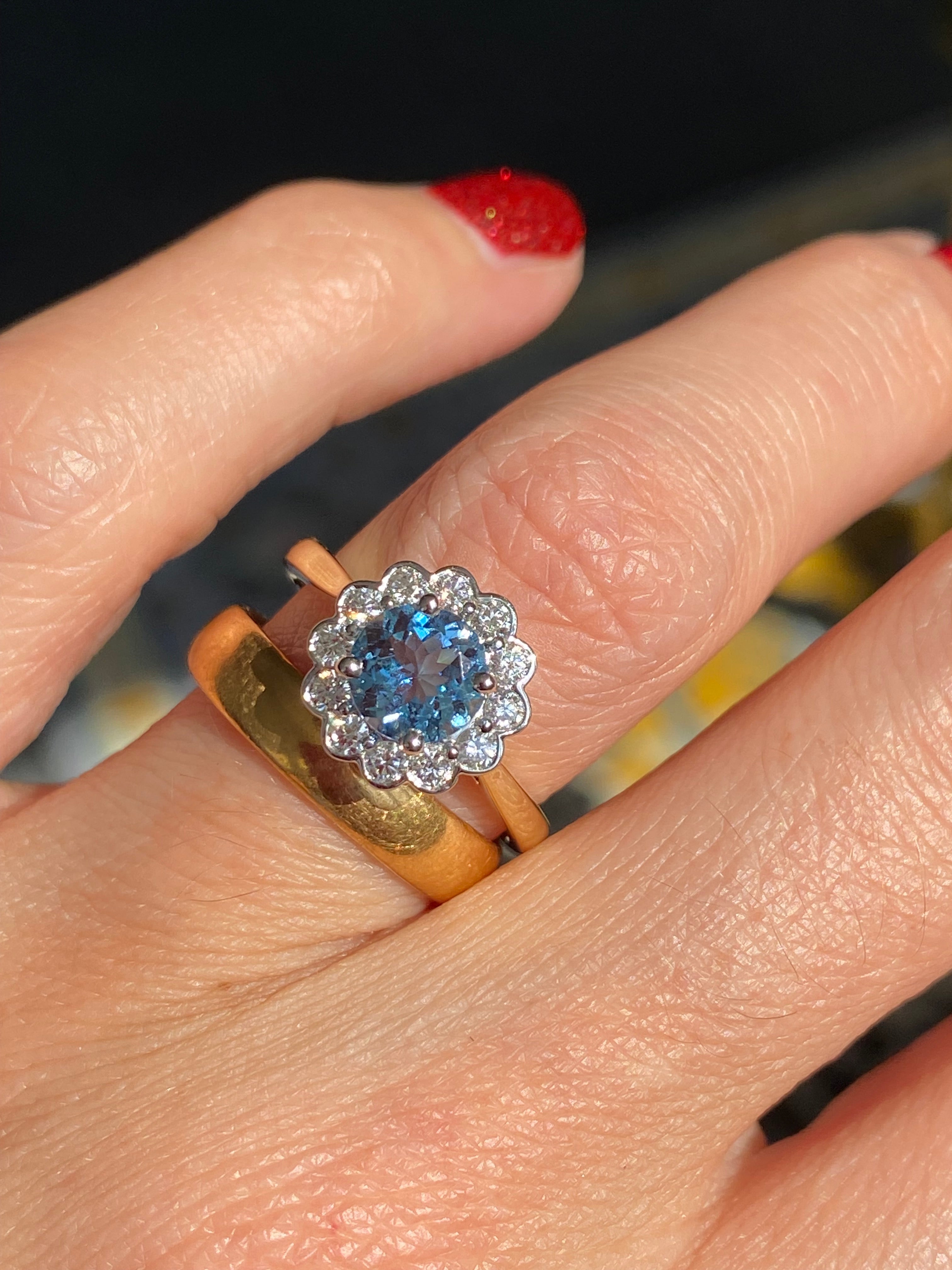 1.24 CTW Aquamarine and Natural Diamond Ring in Platinum and 18ct Yellow Gold