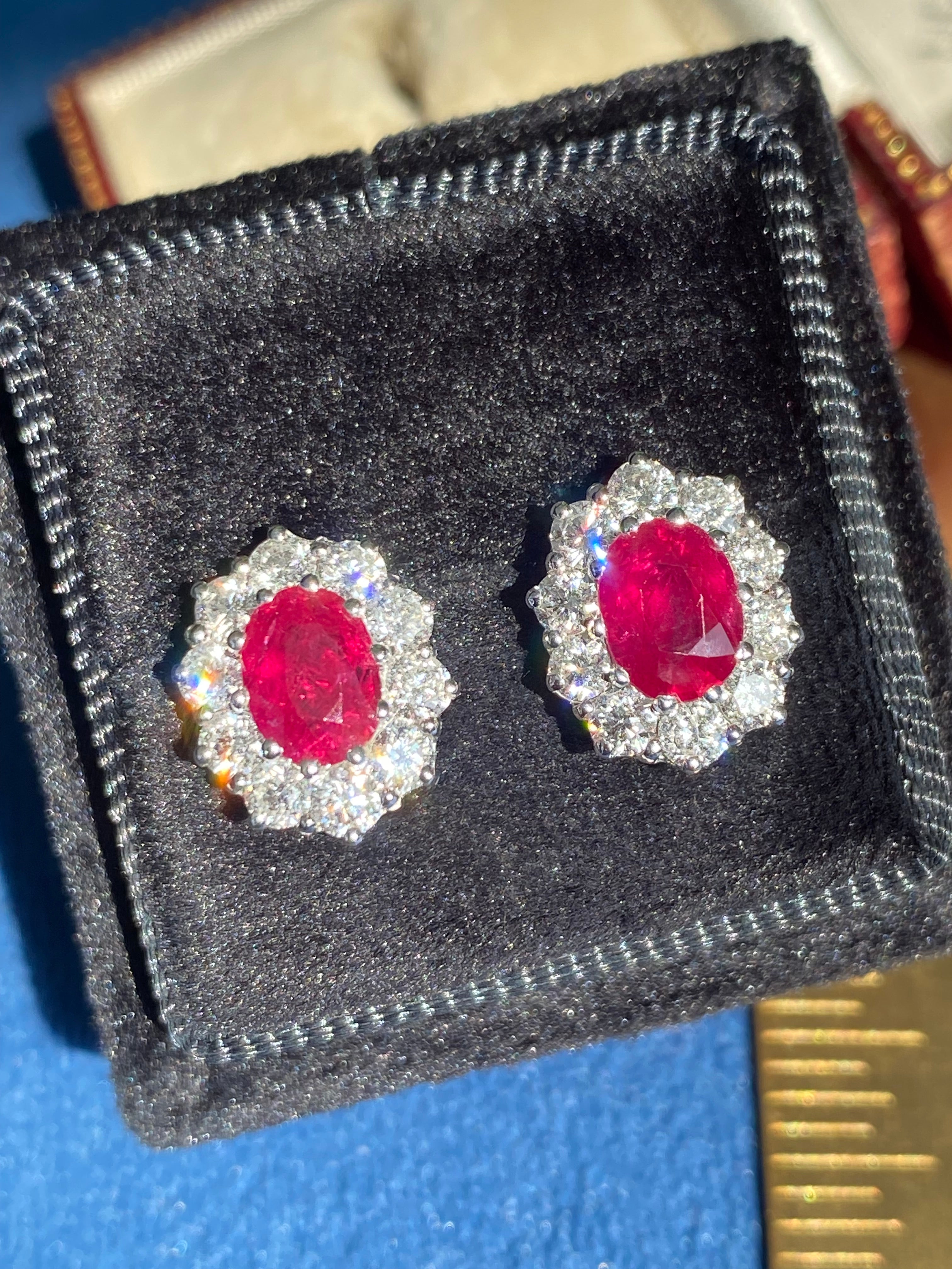 3.37 CTW Ruby and Natural Diamond Stud Earrings in 18ct White Gold