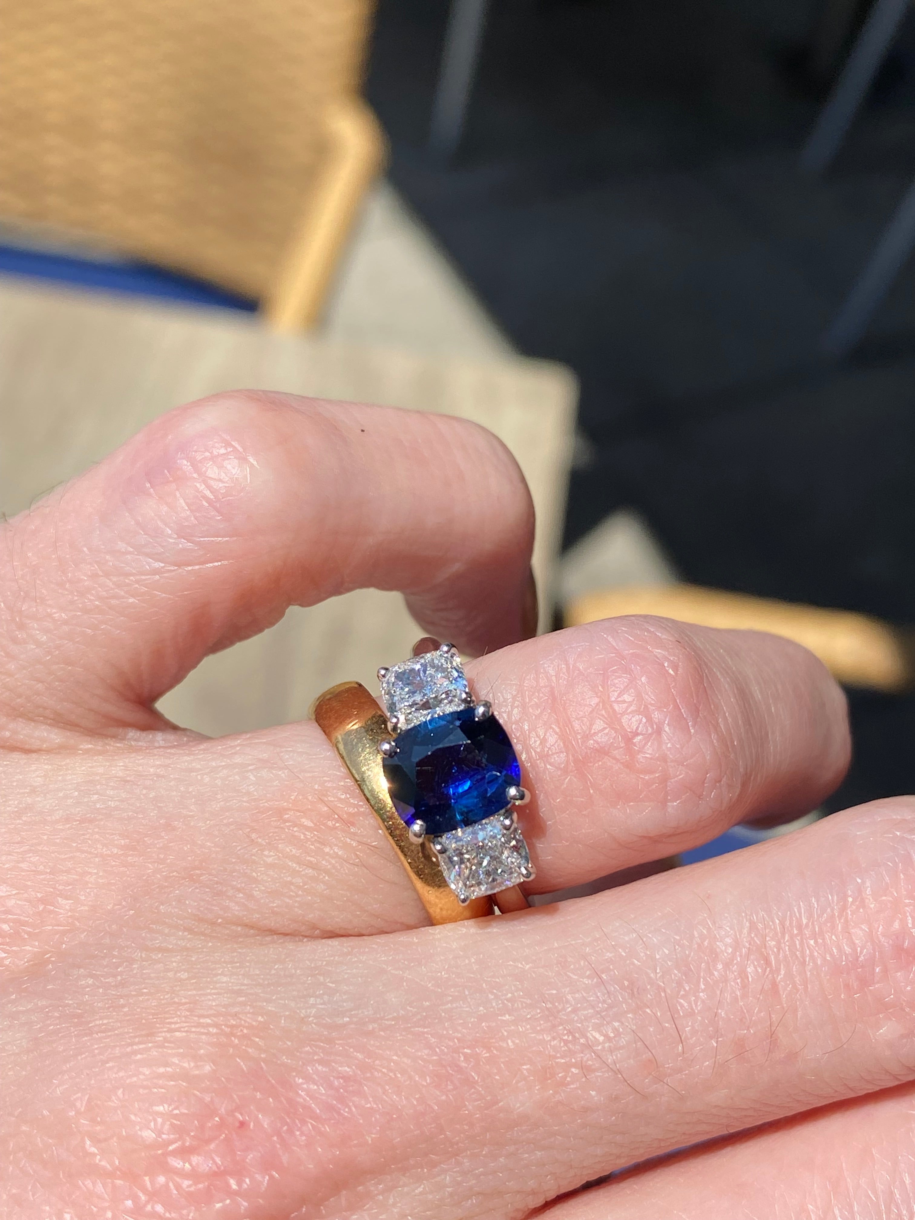 3.31 CTW Blue Ceylon Sapphire and Natural Diamond Three Stone Engagement Ring in Platinum