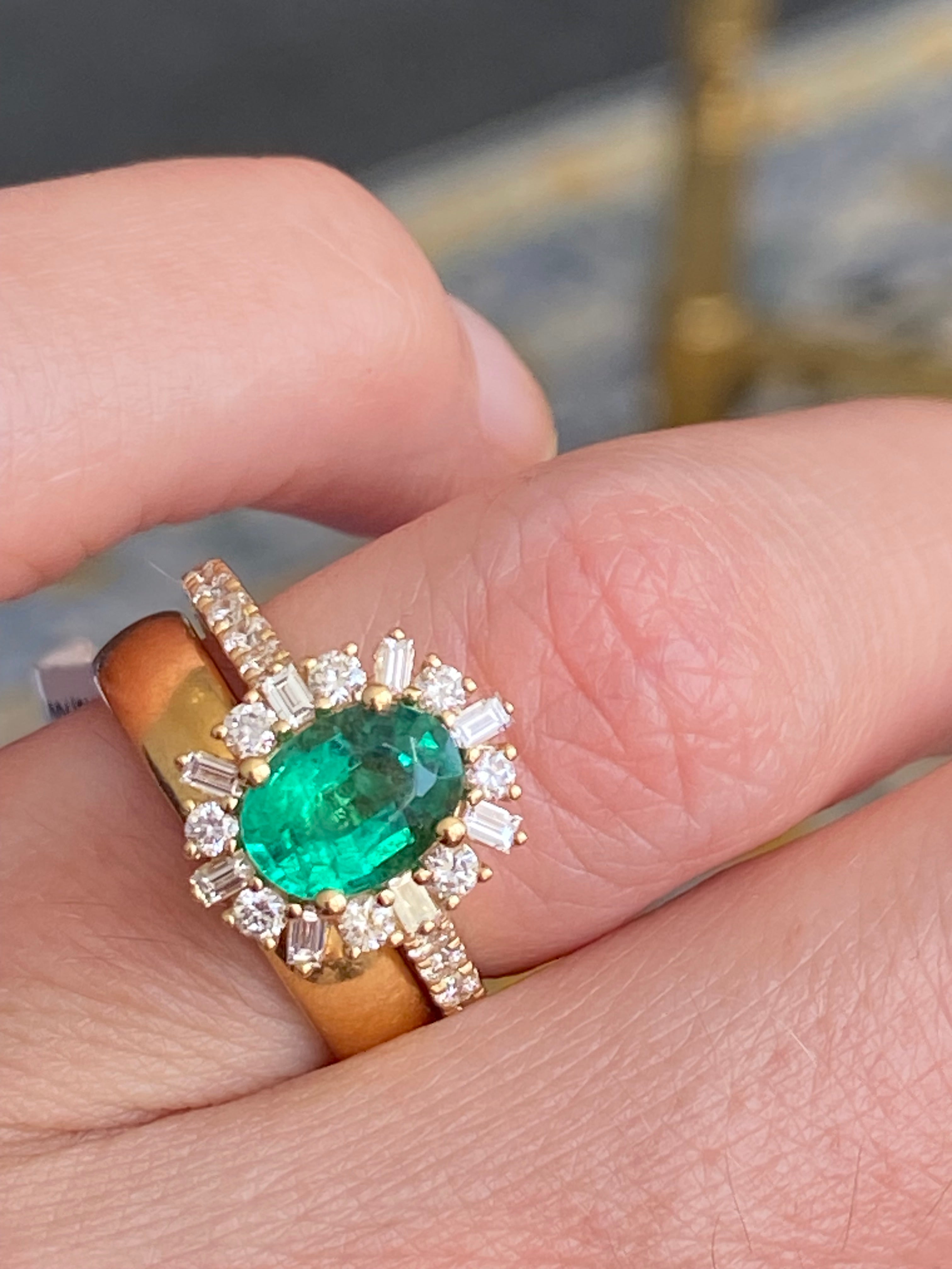 1.76 CTW Oval Cut Emerald and Natural Diamond Ring in 18ct Yellow Gold