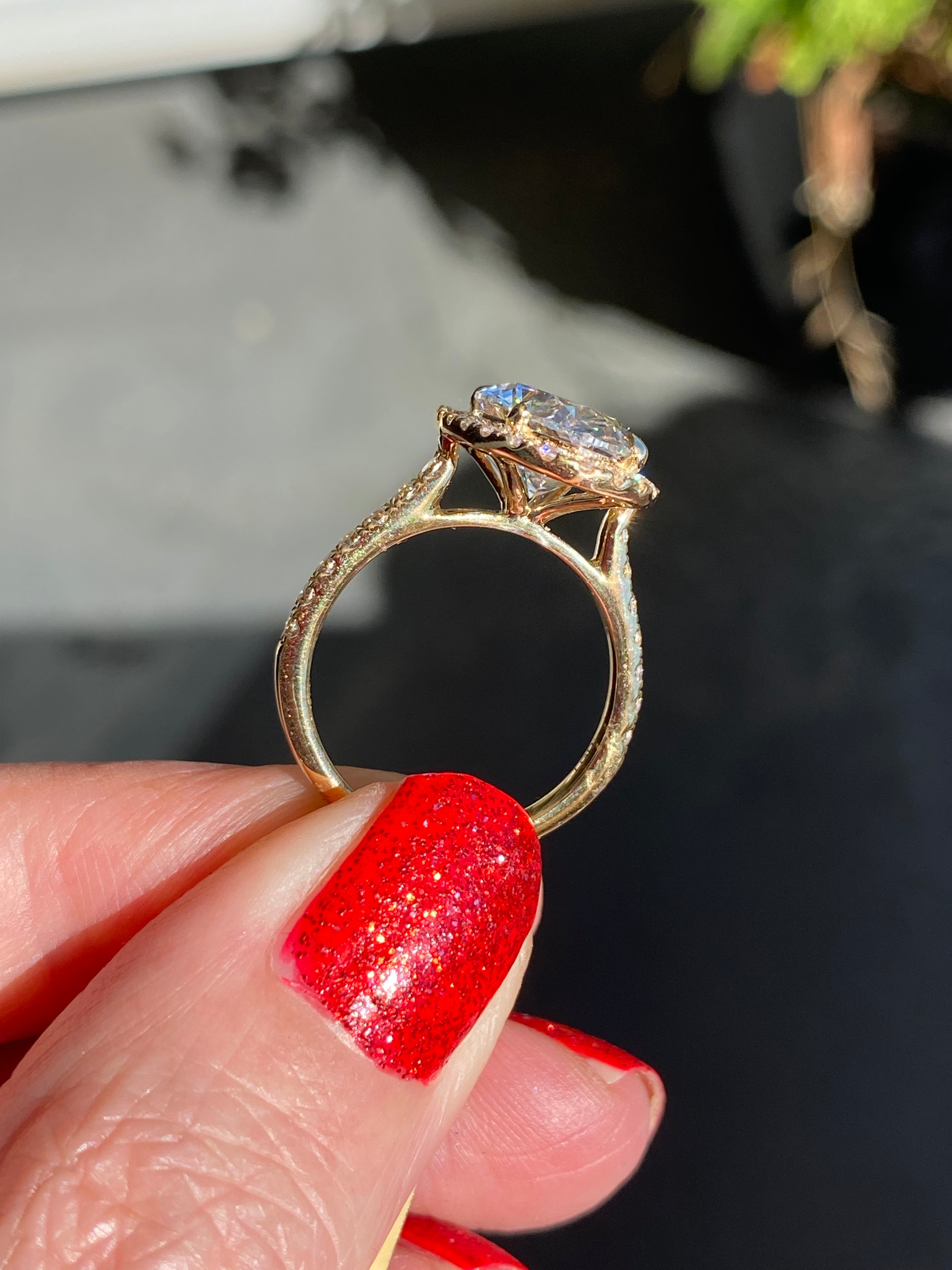 4.59 CTW Oval Cut Lab Diamond Halo Engagement Ring in 18ct Yellow Gold