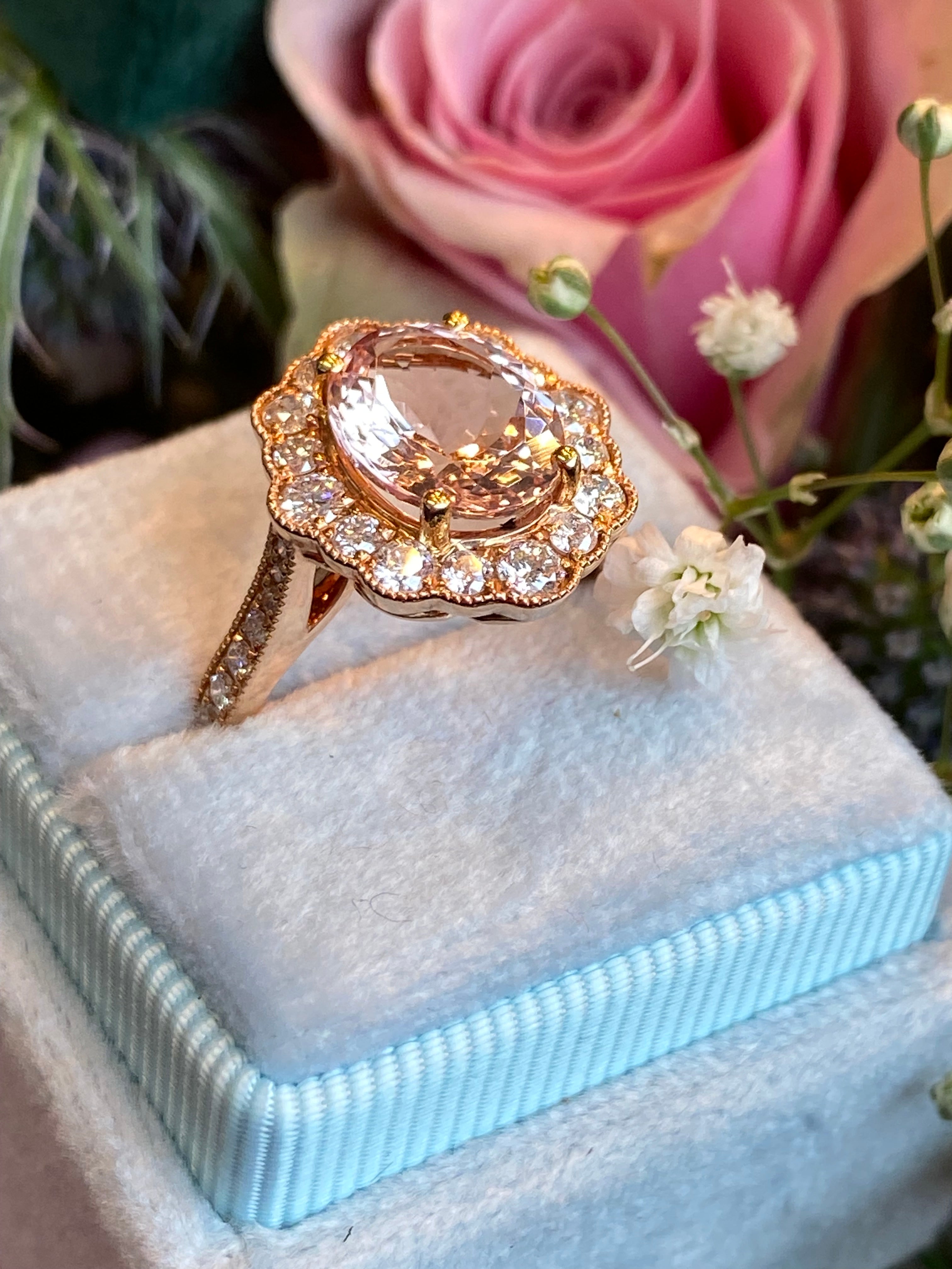 3.10 CTW Morganite and Natural Diamond Ring in 18ct Rose Gold