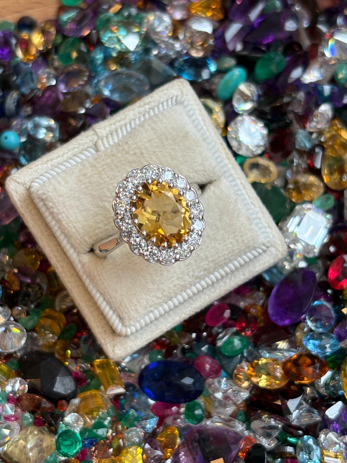 5.50 CTW Oval Cut Citrine and Moissanite Halo Cocktail Ring